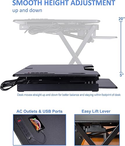 Miniatura 5 de Rocelco Convertidor de escritorio de pie ajustable de 46 pulgadas de altura con doble soporte de monitor - Cargador USB de CA de escritorio -