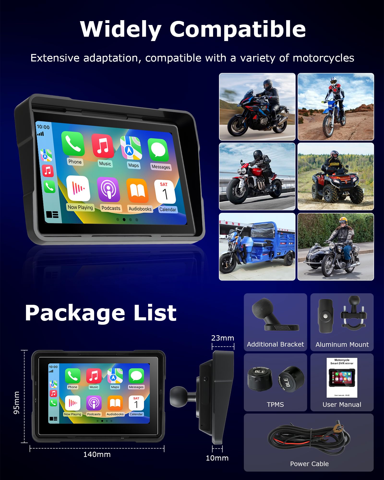 Jansite Schermo Carplay Moto Android Auto con TPMS Sistema, 5 Pollici Navigatore Moto,Bluetooth,Impermeabile IP67,Siri/GoOgle Assistant