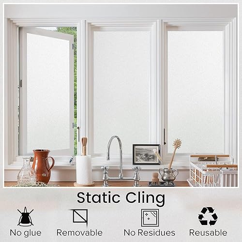 Miniatura 3 de rabbitgoo - Película opaca de privacidad para ventana, cubierta esmerilada extraíble con adhesión estática sin pegamento, control de calor para