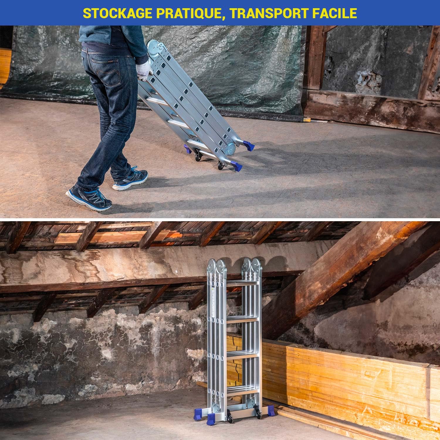 HOSTRÖM Echelle pliante articulée STAVALANCE 4x4 marches, echafaudage multifonction, escabeau, 2 plaques plateforme de travail, Garantie 5 ans
