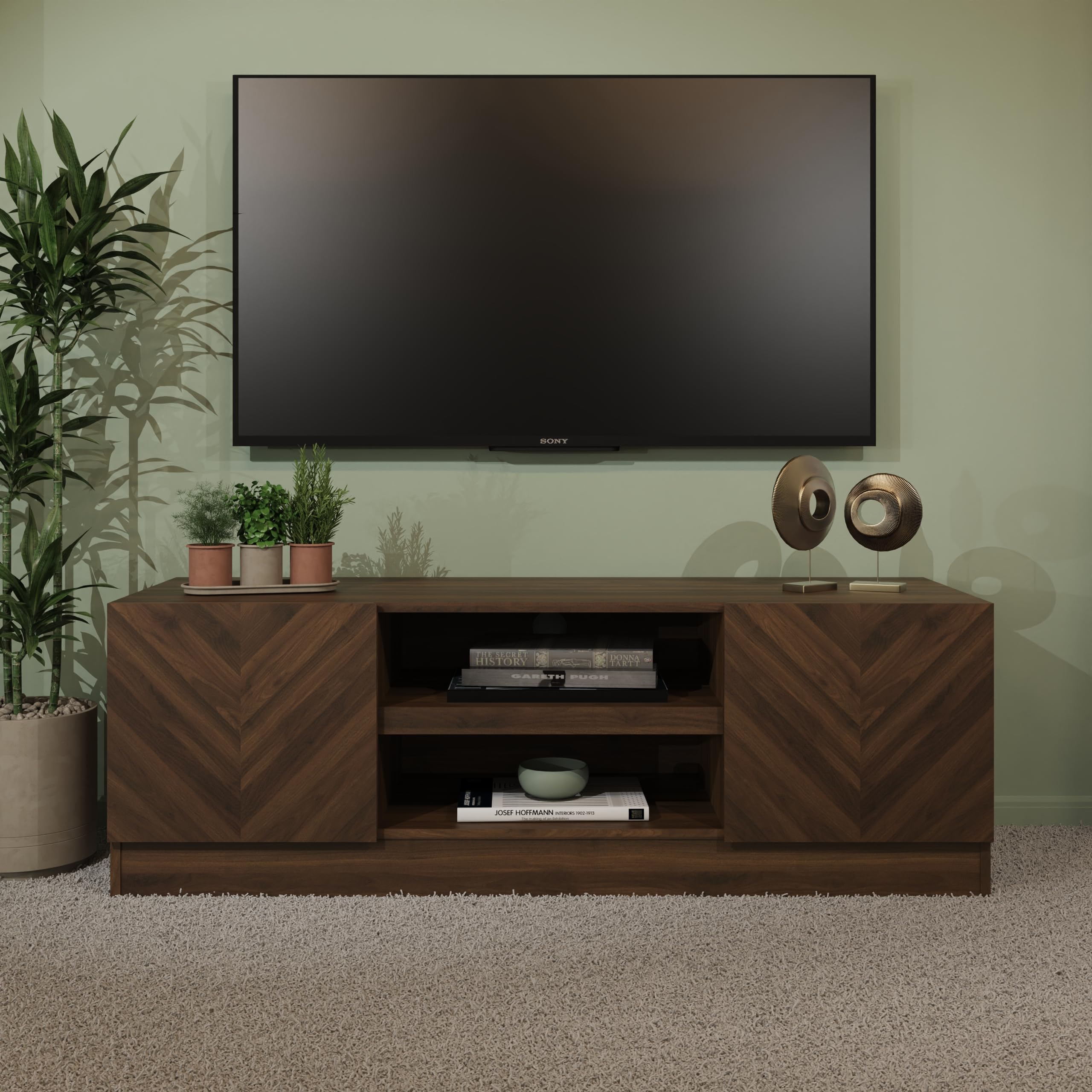 Gfw Catania Royal Walnut 2 Door 2 Shelf Tv Unit