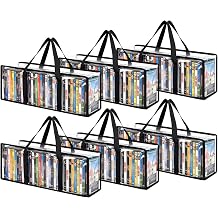 Dntorx DVD Storage Bags 6 Pack, Clear PVC DVD Case Holder Organizer Stackable Media Organizer with Handles Zipper Hold up to 210 DVDs 35 Each Bag for DVDs, CDs, Video Game Discs,Movie Cases