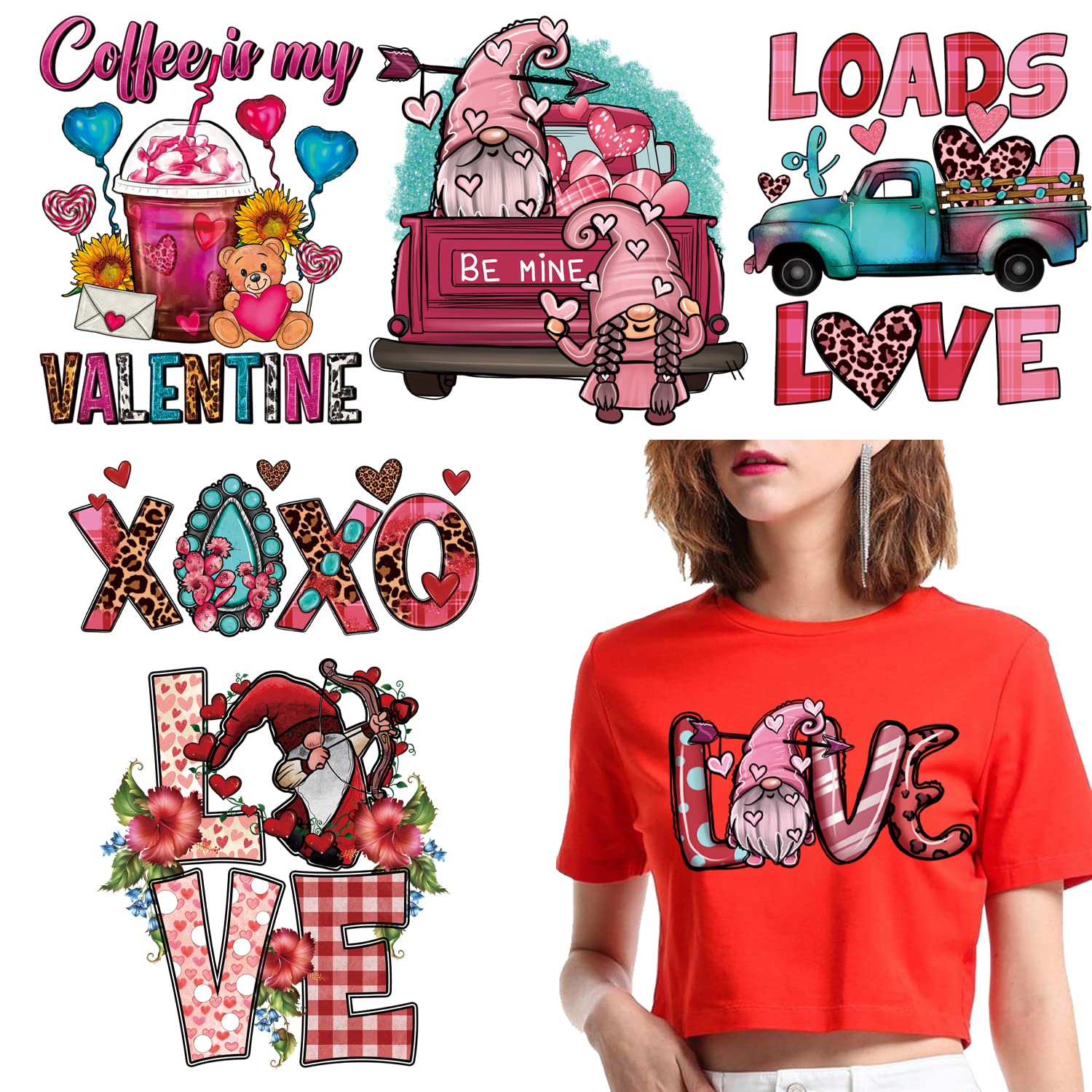 Valentines Iron on Decals Transfer,6Pcs Heart Iron on Patches Cartoon ...