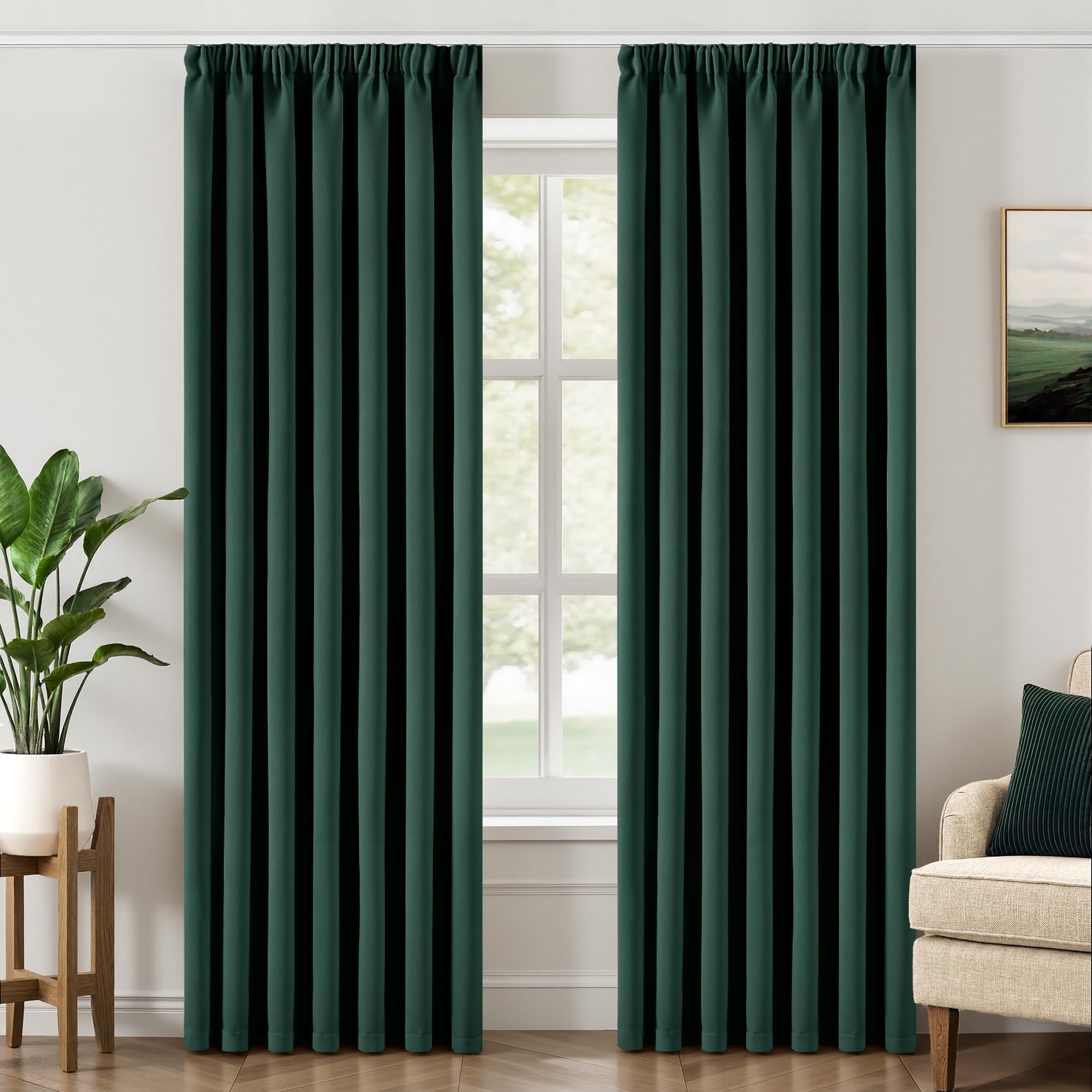 MIULEE Verdunklungsvorhänge mit Kräuselband Dunkelgrün Vorhänge Blickdicht 2er Set 140x215 cm Modern Gardinen Abdunkelnde Vorhänge Wohnzimmer Schlafzimmer Fenster Gardine Verdunkelung Thermovorhang