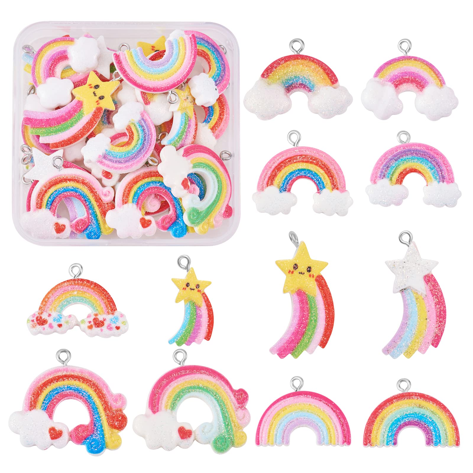 36 ciondoli arcobaleno a forma di nuvola arcobaleno in resina a forma mista per gioielli, collane, orecchini e artigianato
