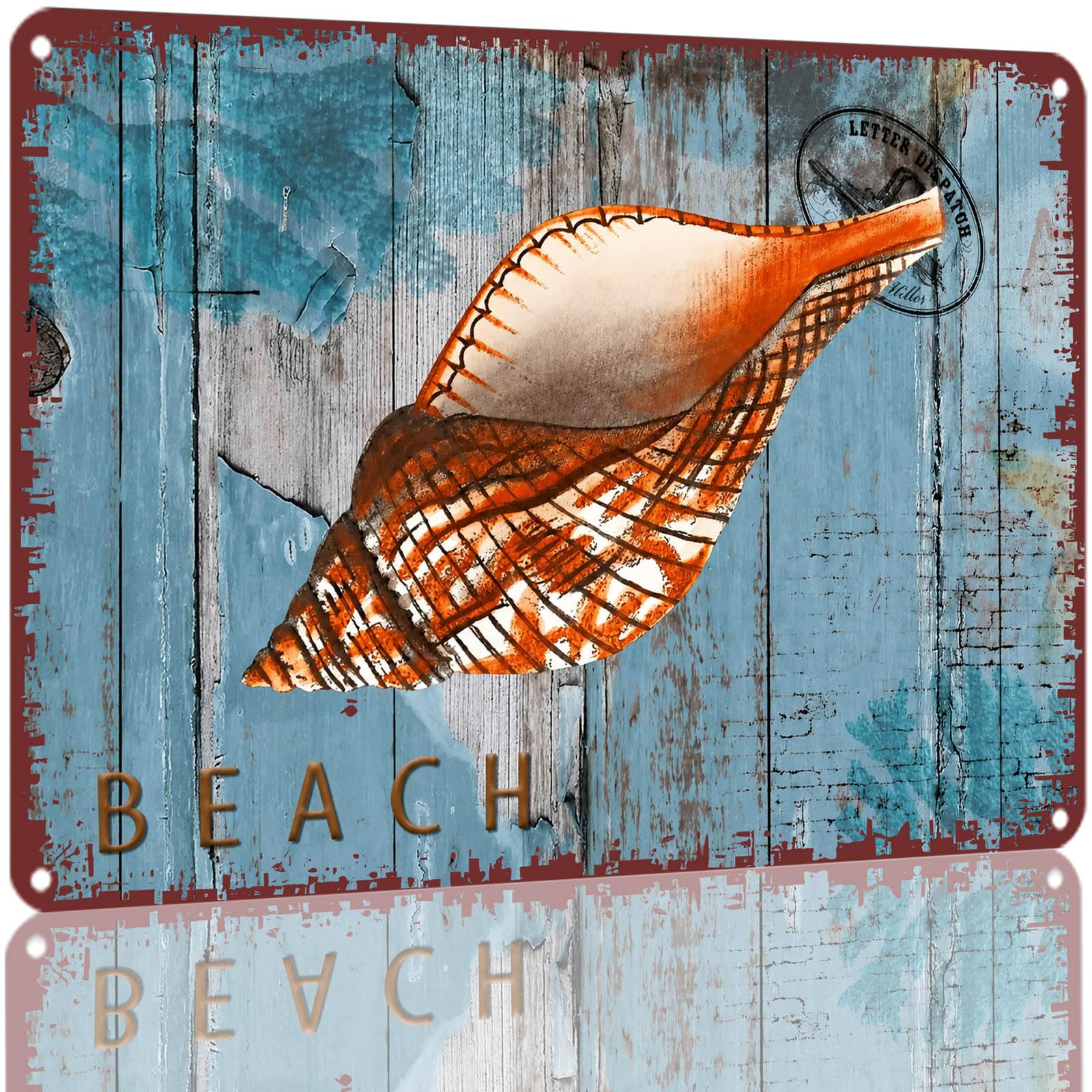 Kwqdozf As Pic Vintage Beach Seashell Metal Tin Sign 8X12 Inch Aluminum Wall Decor For Coa