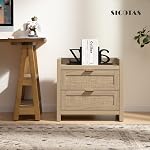 SICOTAS Tables de chevet Rattan 2 Table de chevet - Maison de nuit avec station de recharge de type C, 2 Stockage des tiroirs - Boho stands de nuit Table de fin pour bureau de chambre - Chêne léger