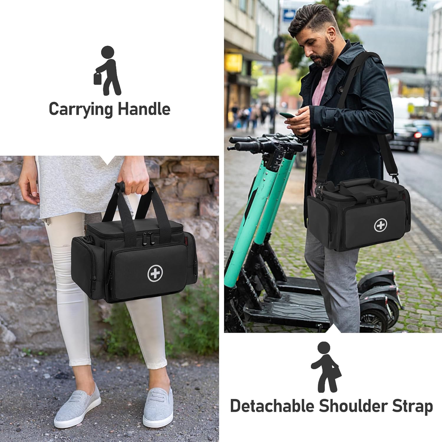 Medicine Storage Bag, Pill Bottle Organizer with Portable Small Pouch, Medication Bottle Organizer Empty with Shoulder Strap for Home Storage and Travel