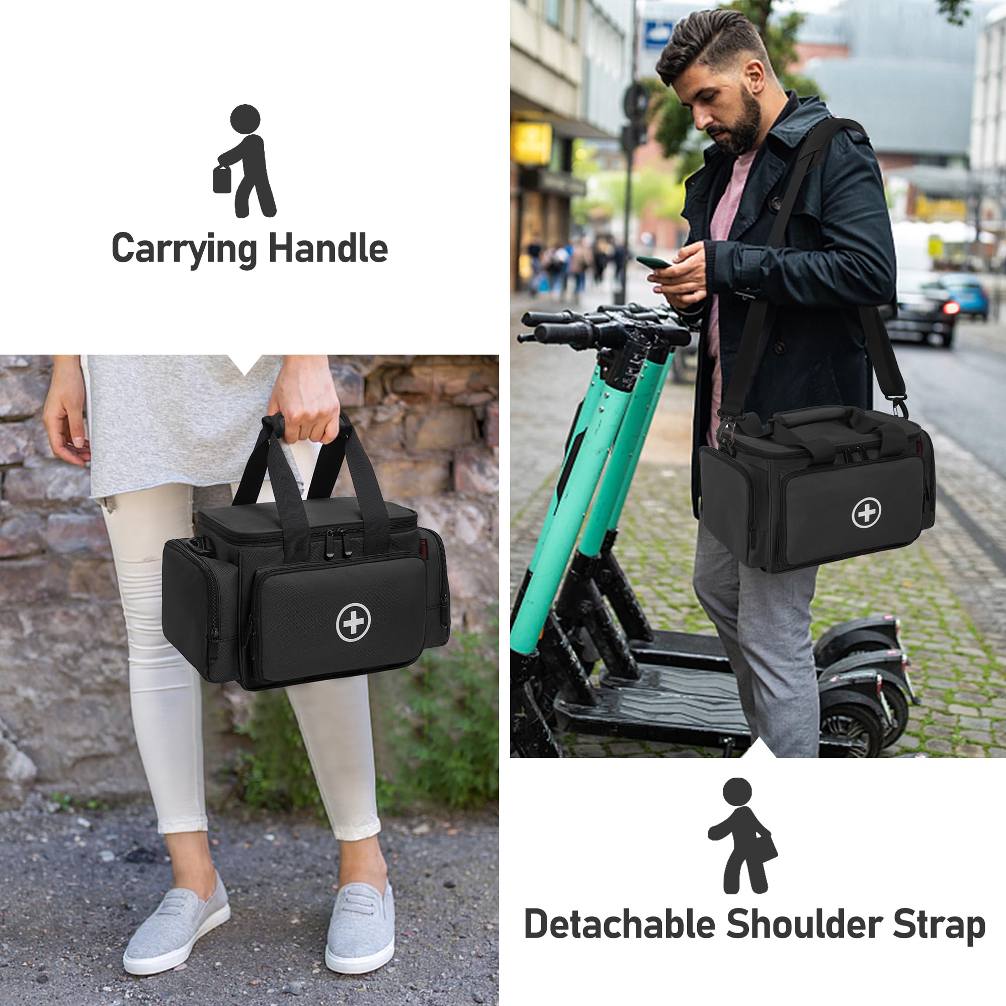AKOZLIN Bolsa de suministros médicos portátil grande (vacía), bolsa de primeros auxilios para enfermera/profesional, adecuada para médicos generales, cuidado del hogar, viajes o eventos de emergencia