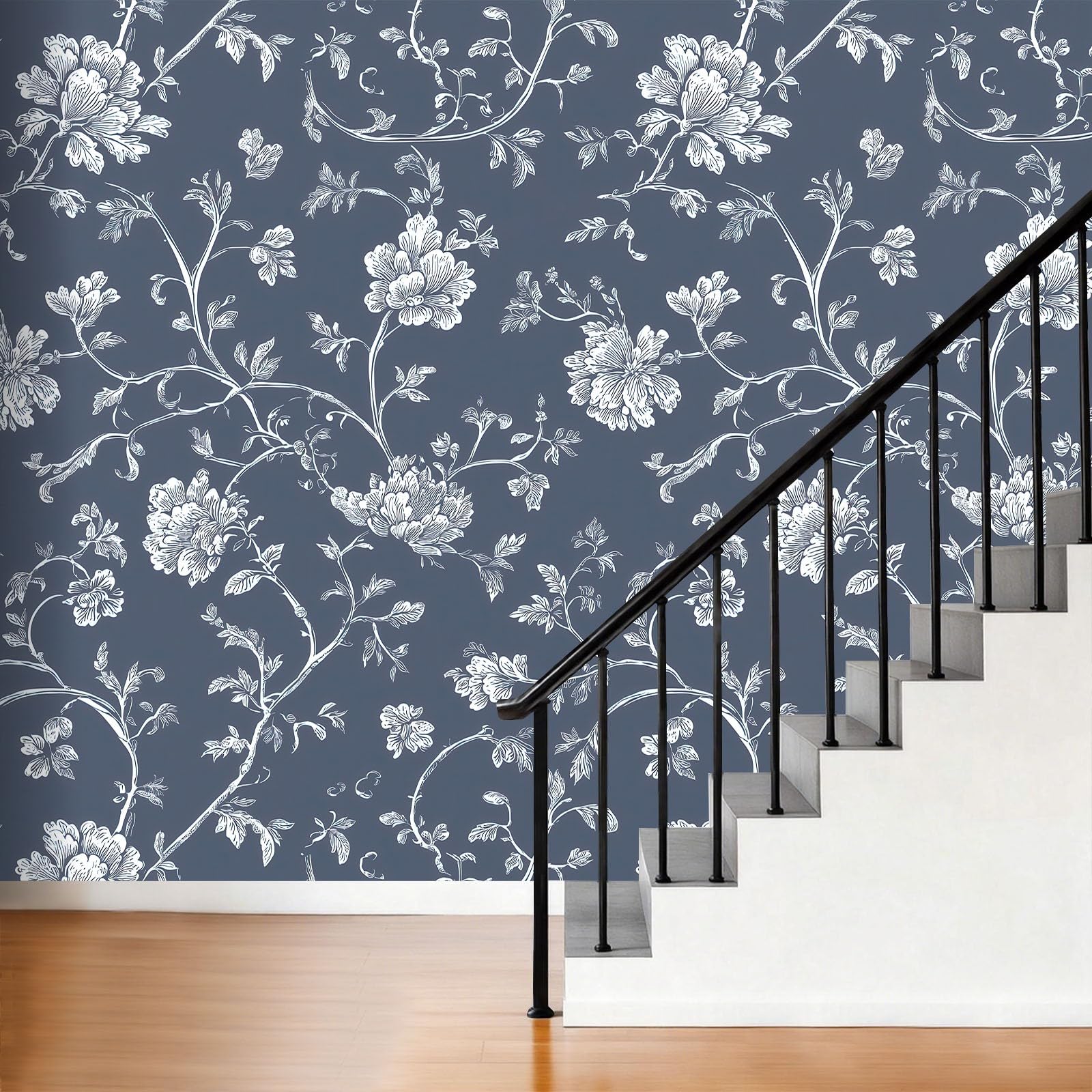 Carta da parati fotografica 3D in tessuto non tessuto, stile orientale, rampicante, floreale, blu, grigio, decorazione per soggiorno, camera dei bambini e interni di casa, 500 x 280 cm