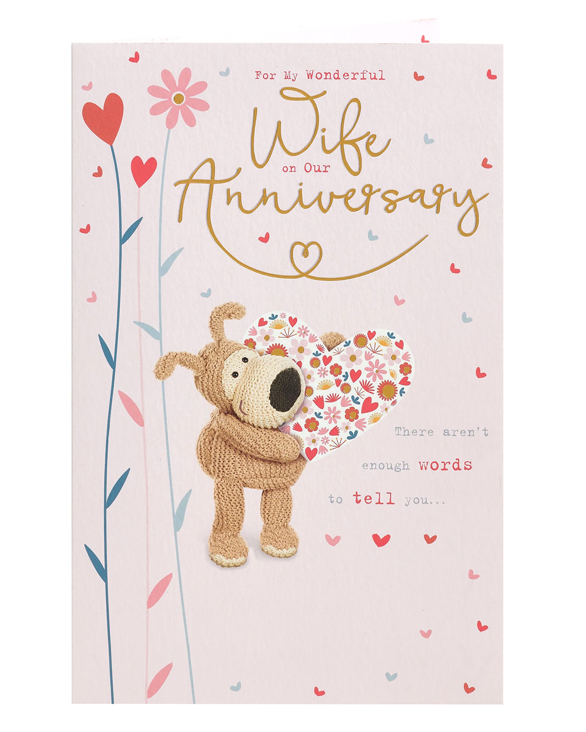 Boofle Hochzeitstagskarte Für Ehefrau – Mit Goldfolie & Bastband, Süßes Hundedesign