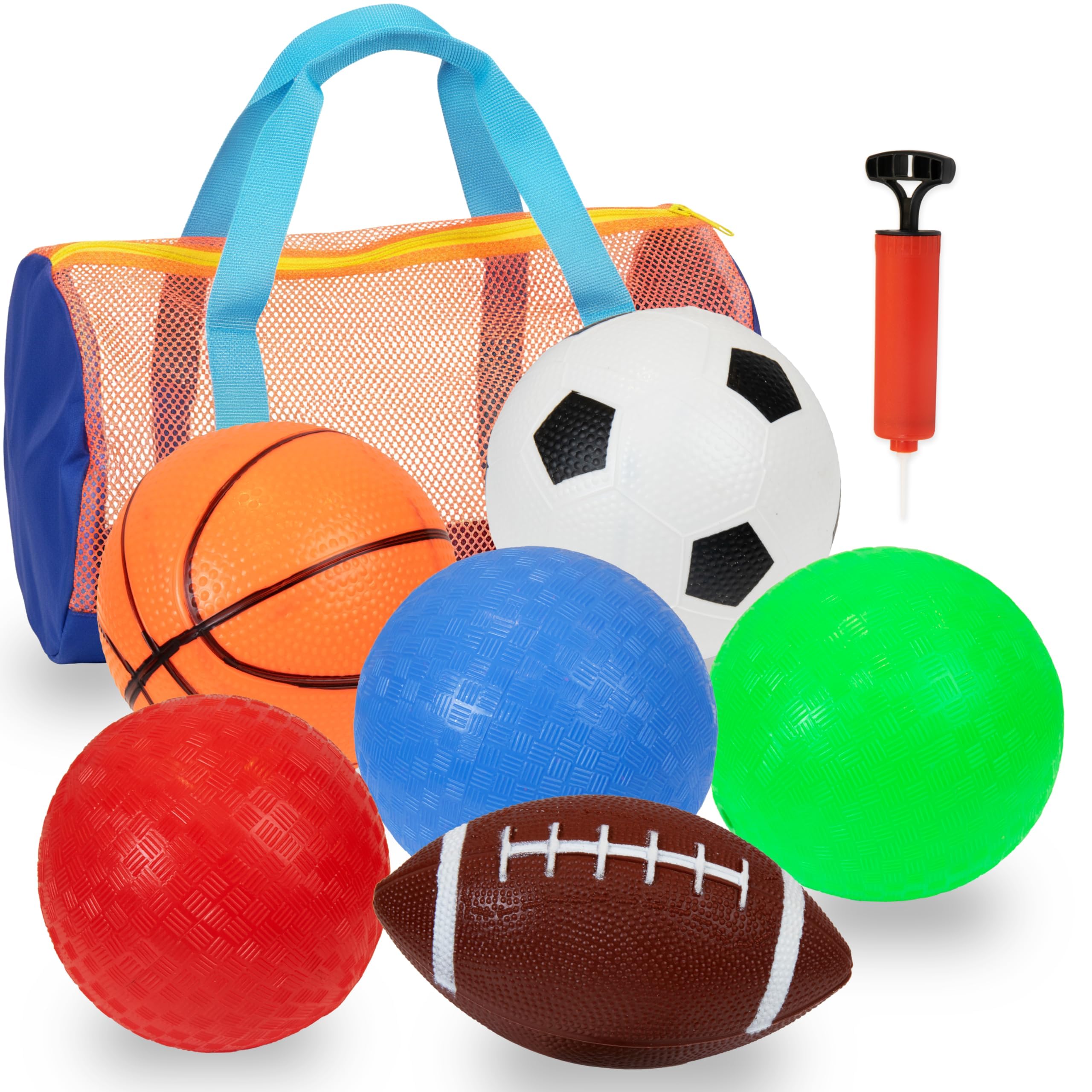 Kiddie Play 6 weiche Bälle für Kleinkinder und Kinder mit Tragetasche und Pumpe | Fußball, Basketball, Fußball, Spielplatzbälle, Indoor-Outdoor-Sportspielzeug für Babys