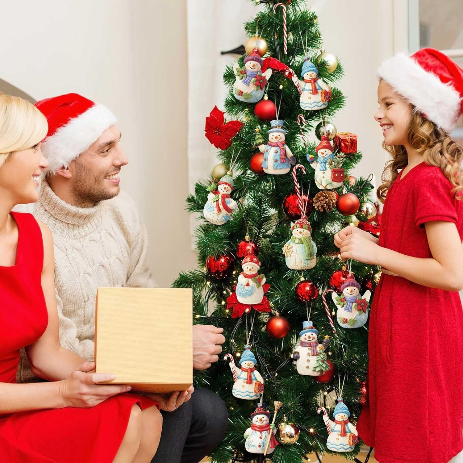 2 decorazioni natalizie a forma di albero di Natale, Babbo Natale, pupazzo di neve, albero di Natale, decorazione da appendere