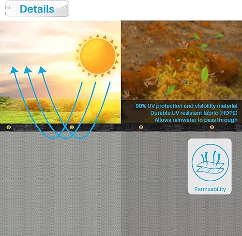 Miniatura 7 de Patio Rejilla de valla de privacidad de 6 x 40 pies, pantalla de malla con ojales de latón, malla de privacidad resistente, cercado temporal para