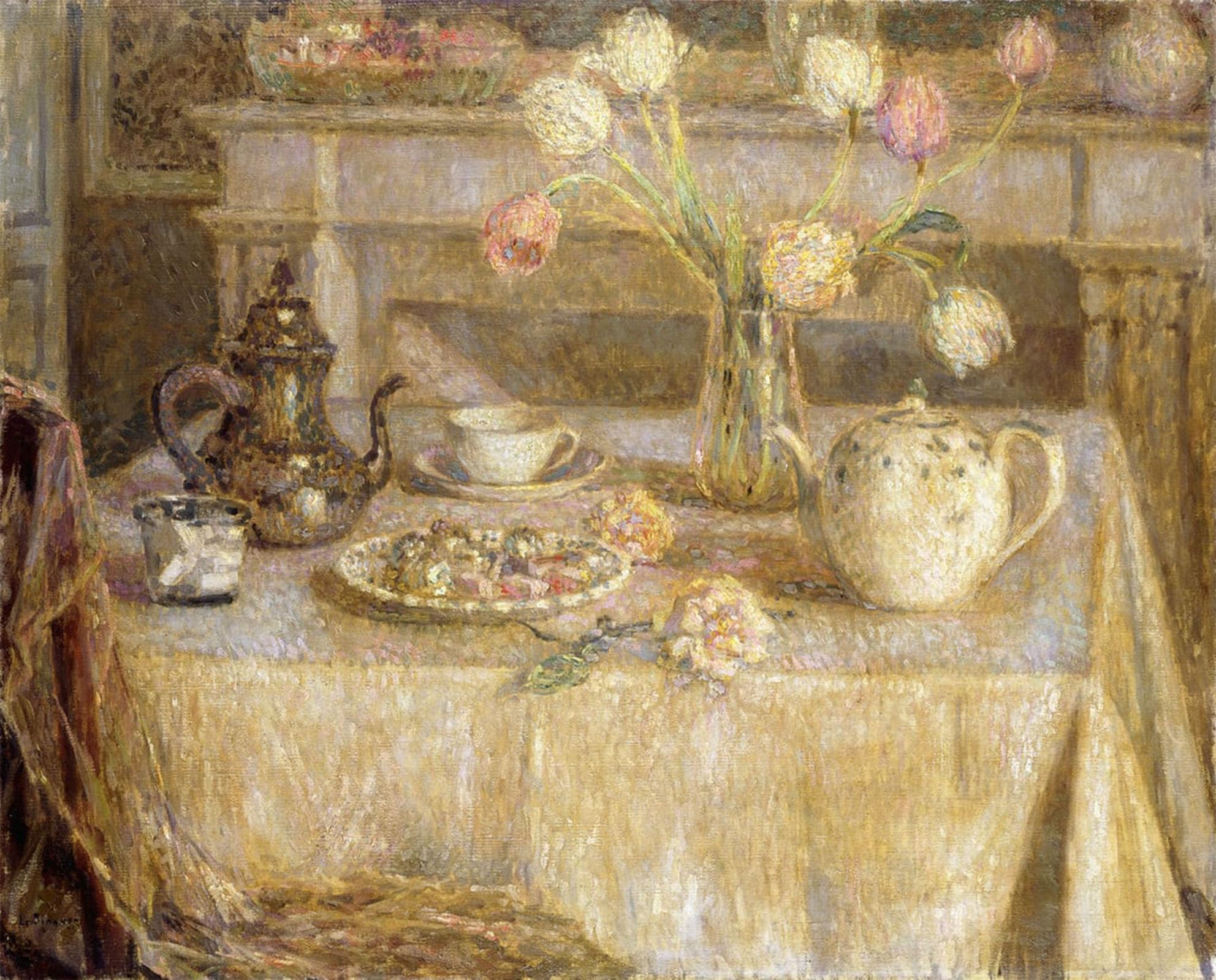 ARTXLXXBN Famous Print Painting Colorful Art Print the White Tablecloth by Henri Eugene Augustin Le Sidaner Canvas Art Decorations for Home Decor 60x90cm