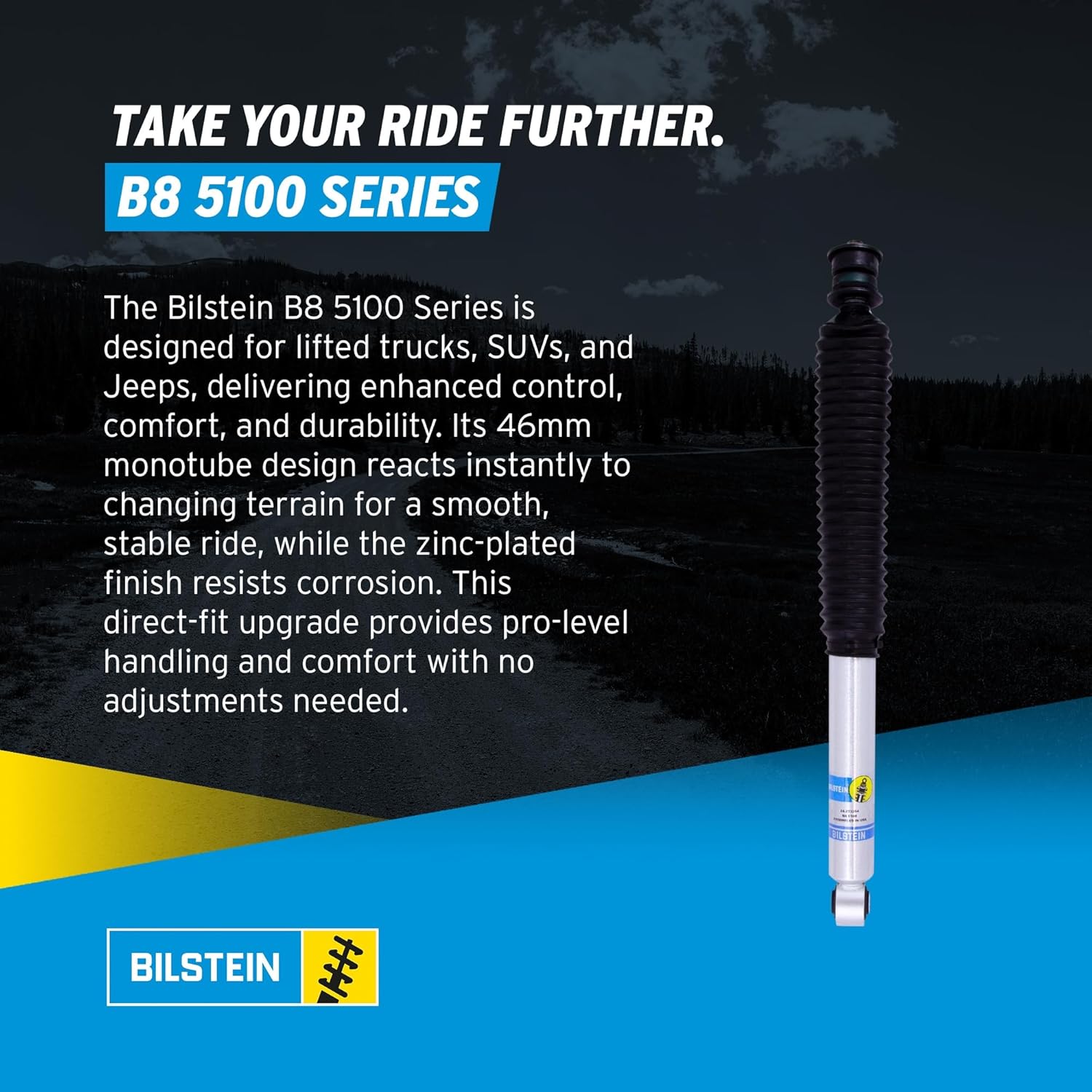 Bilstein Pair of Rear B8 5100 Series Shocks Compatible with 2019-2024 RAM 1500 w/o Air Suspension with 0-2" Rear Lift | Easy Installation | Smooth Performance