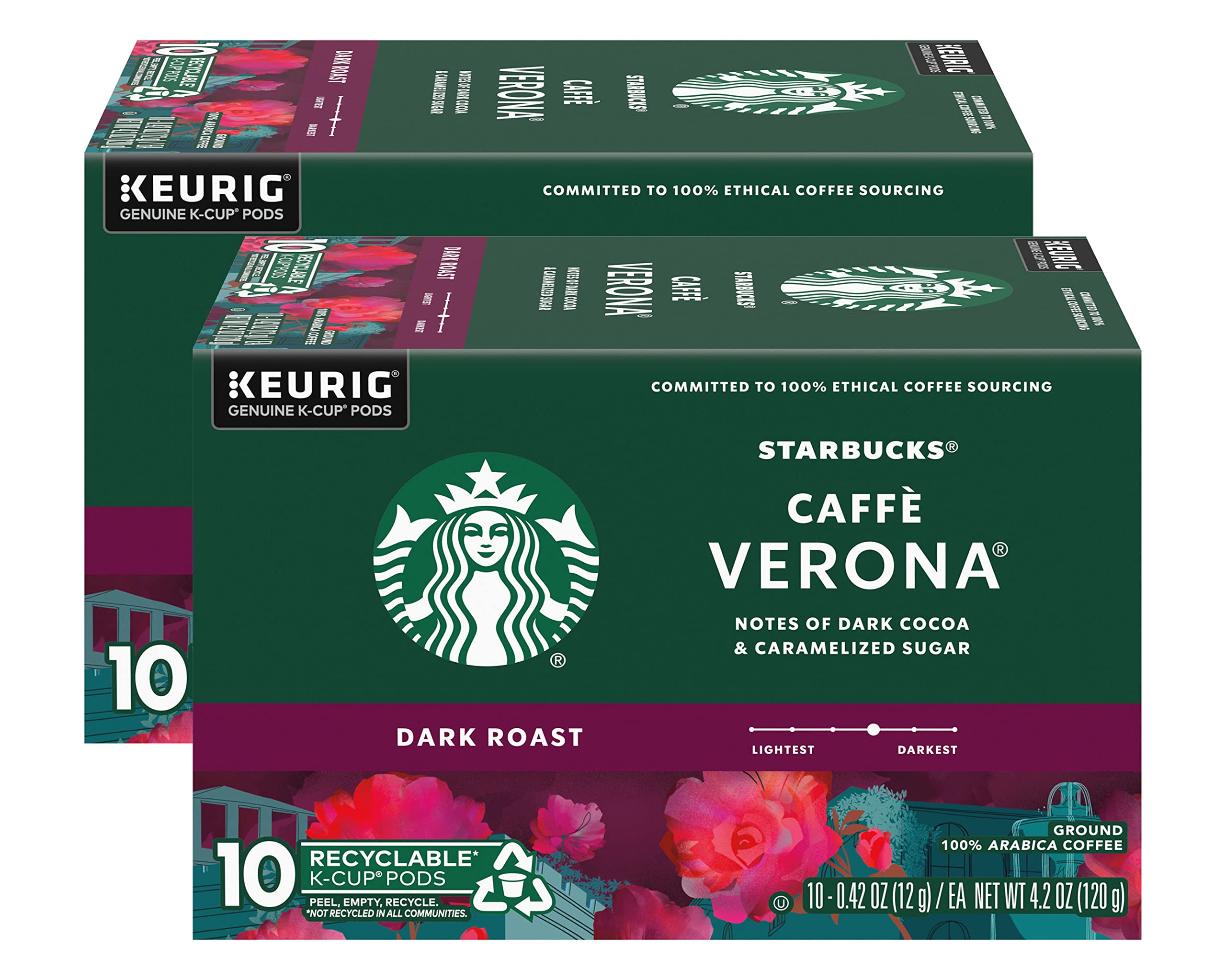 - Starbucks Caffe Verona Coffee K-Cup Pods, Dark Roast Arabica Coffee, 20 Count (Pack of 2 Boxes)