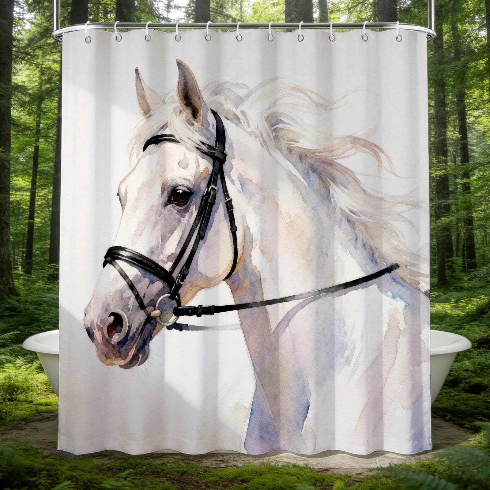Hongduo 3D Horse Shower Curtain for Stalls Bathtubs Art Illustration Bathroom Decor Shower Curtain Set Polyester Fabric Waterproof 200x200cm/79X79 Inch with Hooks