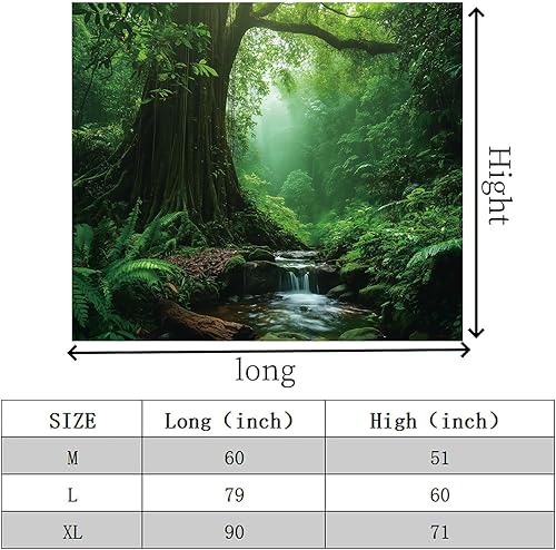 Miniatura 6 de Apdidl Tapiz verde de naturaleza forestal para decoración de dormitorio, paisaje brumoso, tapiz de árbol grande, mural de pared, fondo de fantasía