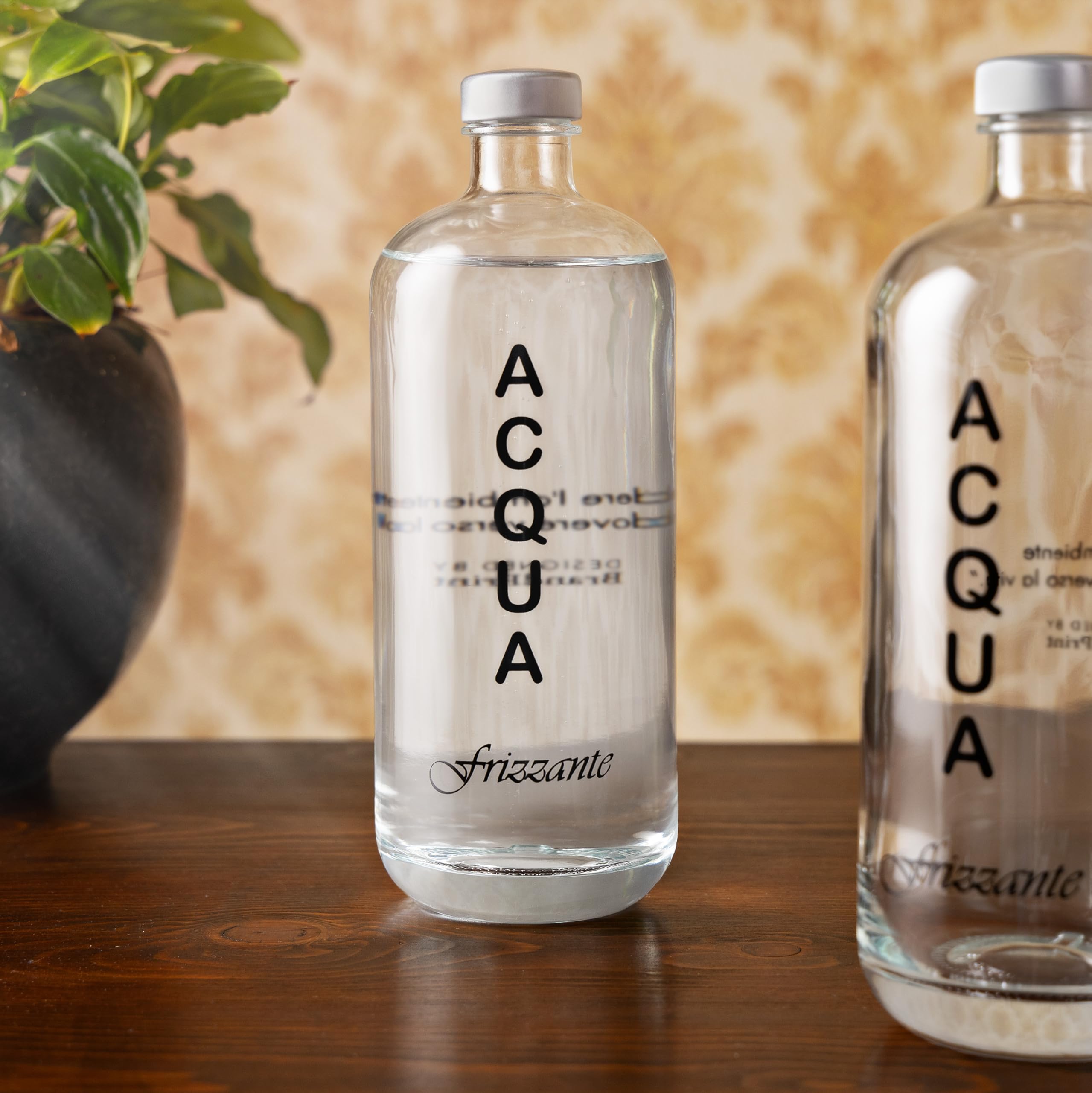 Set di 4 Bottiglie in Vetro Modello ARTEMIDE, 1 Litro, Serigrafia 4 Frizzante, Tappo a Vite colore Argento | Bottiglia Vetro Acqua