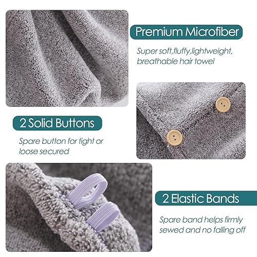 Miniatura 3 de Jeffsun - Toallas de pelo de microfibra para mujeres y niñas pequeñas envoltura de toalla de pelo antiencrespamiento turbante de pelo de secado