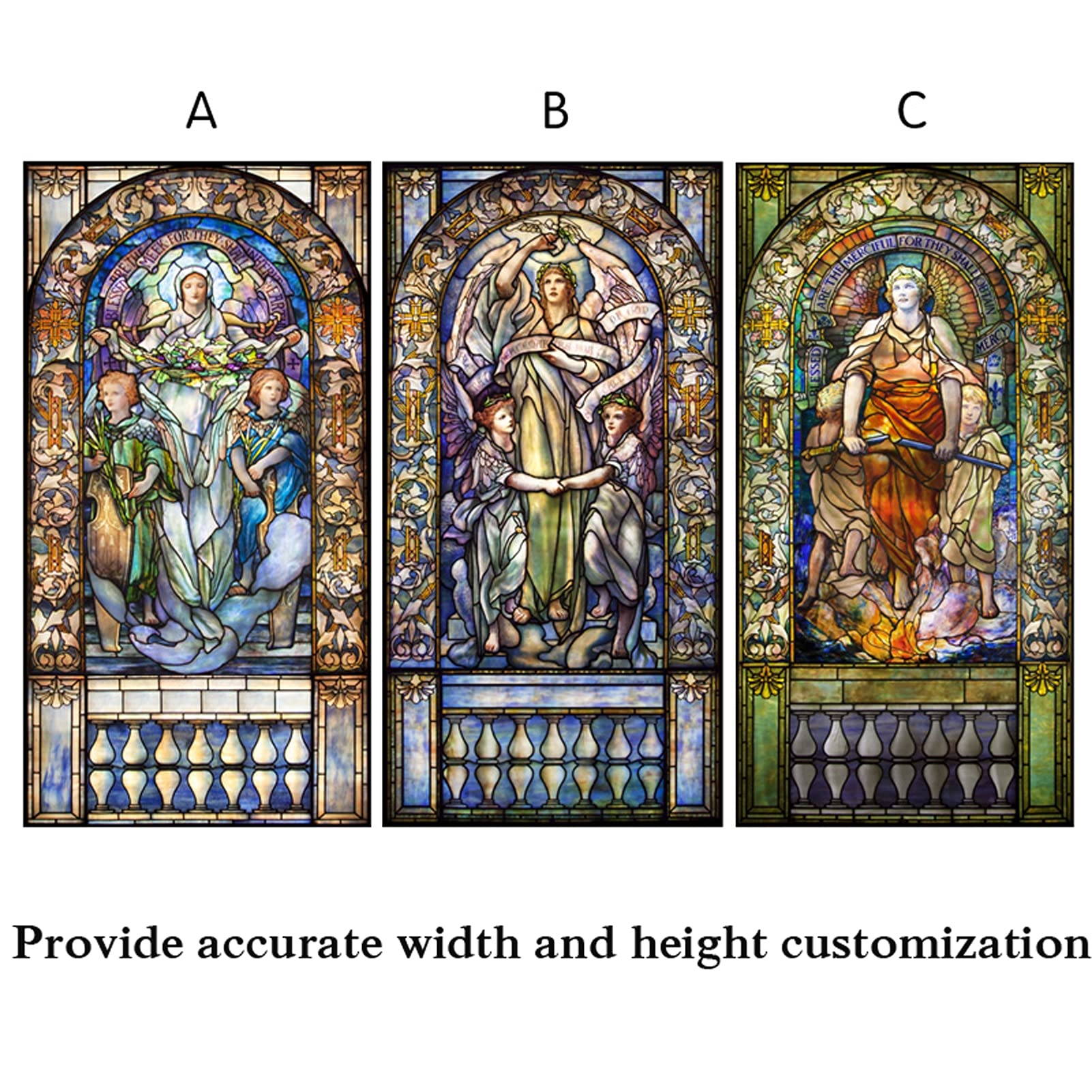 Buntglas 3D-Kirchen-Figuren - statisches Clhänge-Fenster-Film-mehrfarbiger Kunst-Glasfilm-fleckiges Fenster-Opaken-Aufkleber Selbstkleber/statisches Kleber,B Translucent,90x120cm