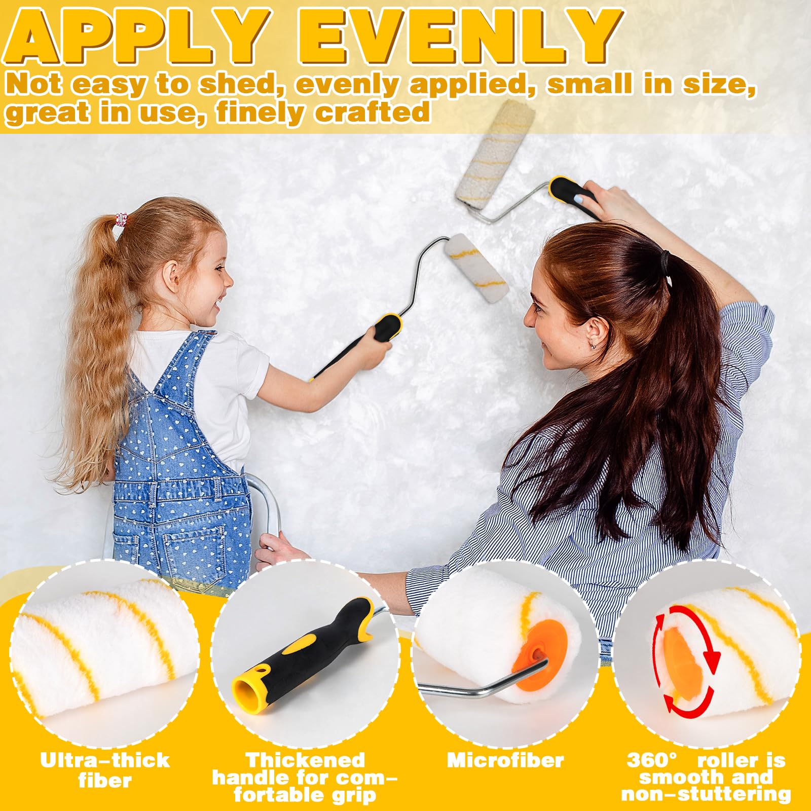 BBLTIFF 12pcs Kit Rodillo para Pintar Paredes, Kit Pintar Pared Kits de Herramientas de Pintura para Todo Tipo de Superficies y Pinturas Pelo Medio con Bandeja Mango Ergonómico para La Decoración - 4