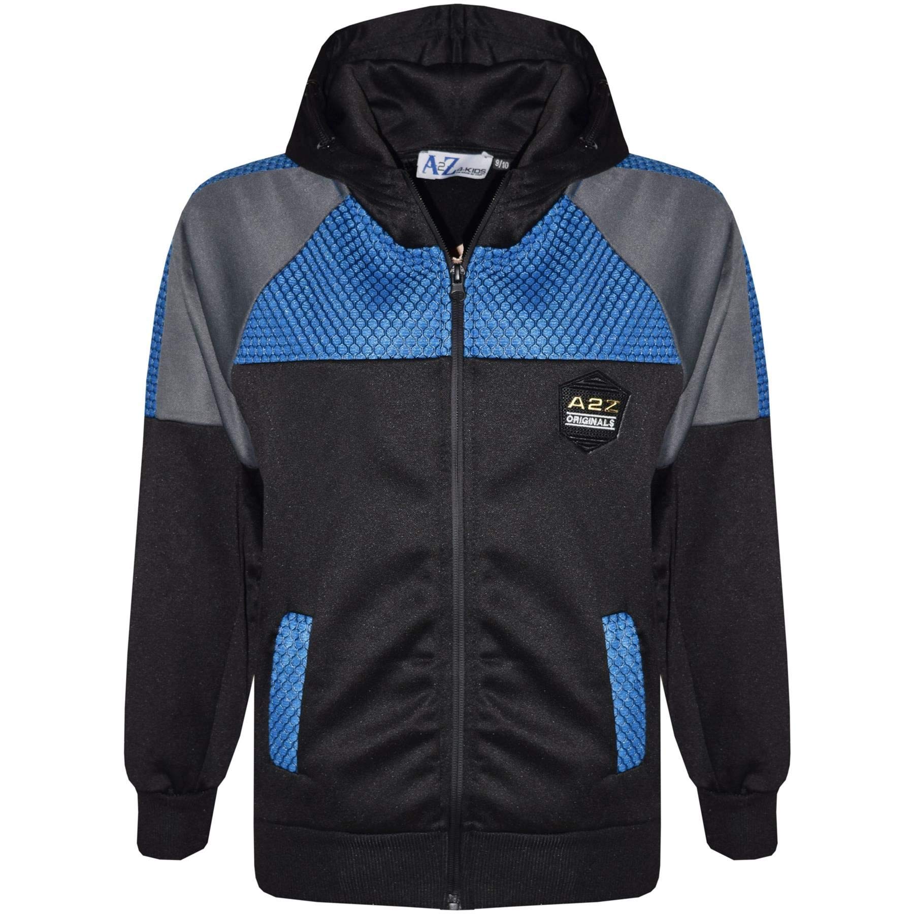 A2Z 4 Kids Mädchen Jungen Kapuzen Trainingsanzug Originals Abzeichen Reißverschluss Kapuzenpullover Oberteil Unterteil Kontrast Mesh Einsätze Workout Jogger 5-13
