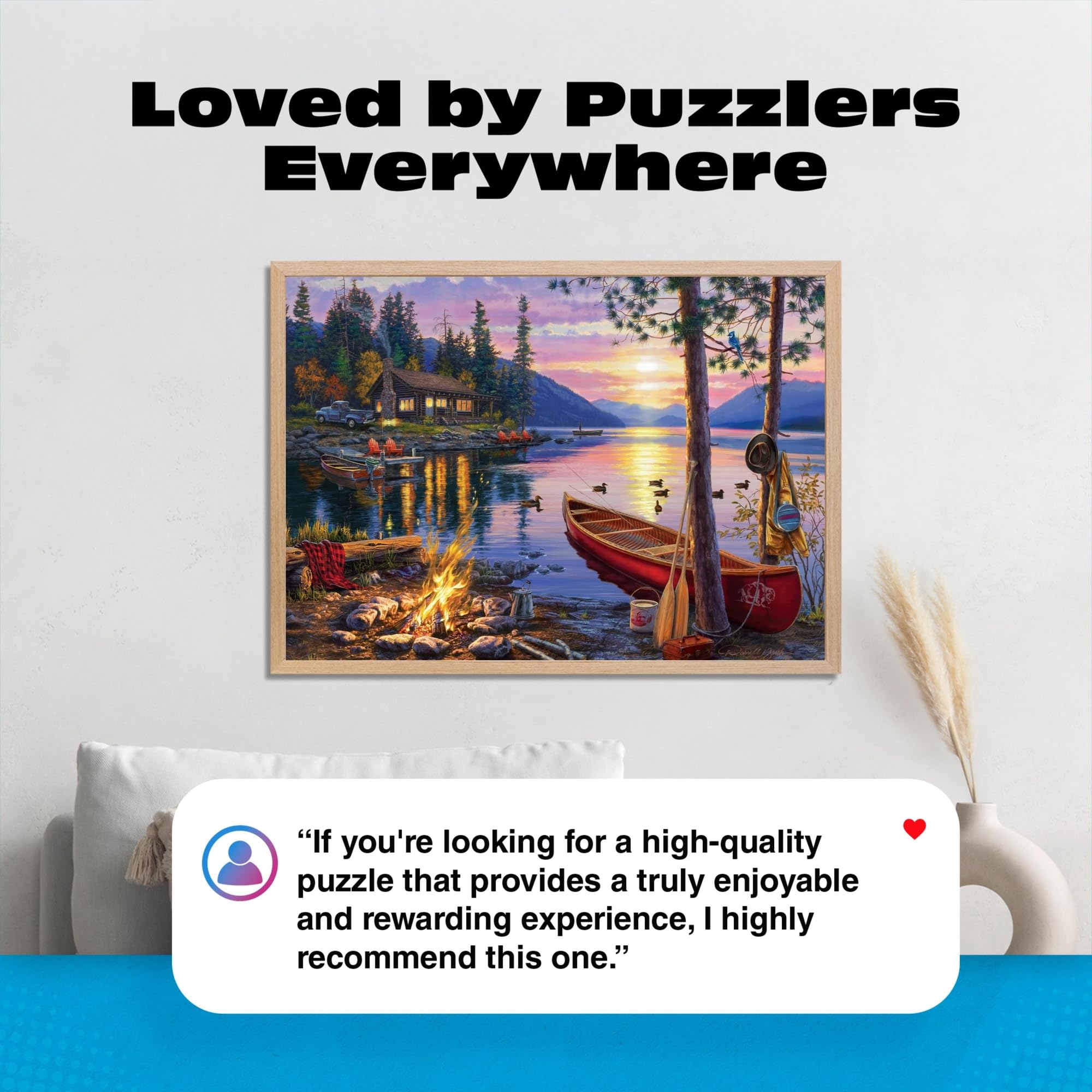 Buffalo Games - Canoe Lake 1000 Piece Puzzle for Adults - Jigsaw Puzzles – Darrell Bush Cabin Sunset Artwork with Poster – Challenging Outdoor Nature Scene