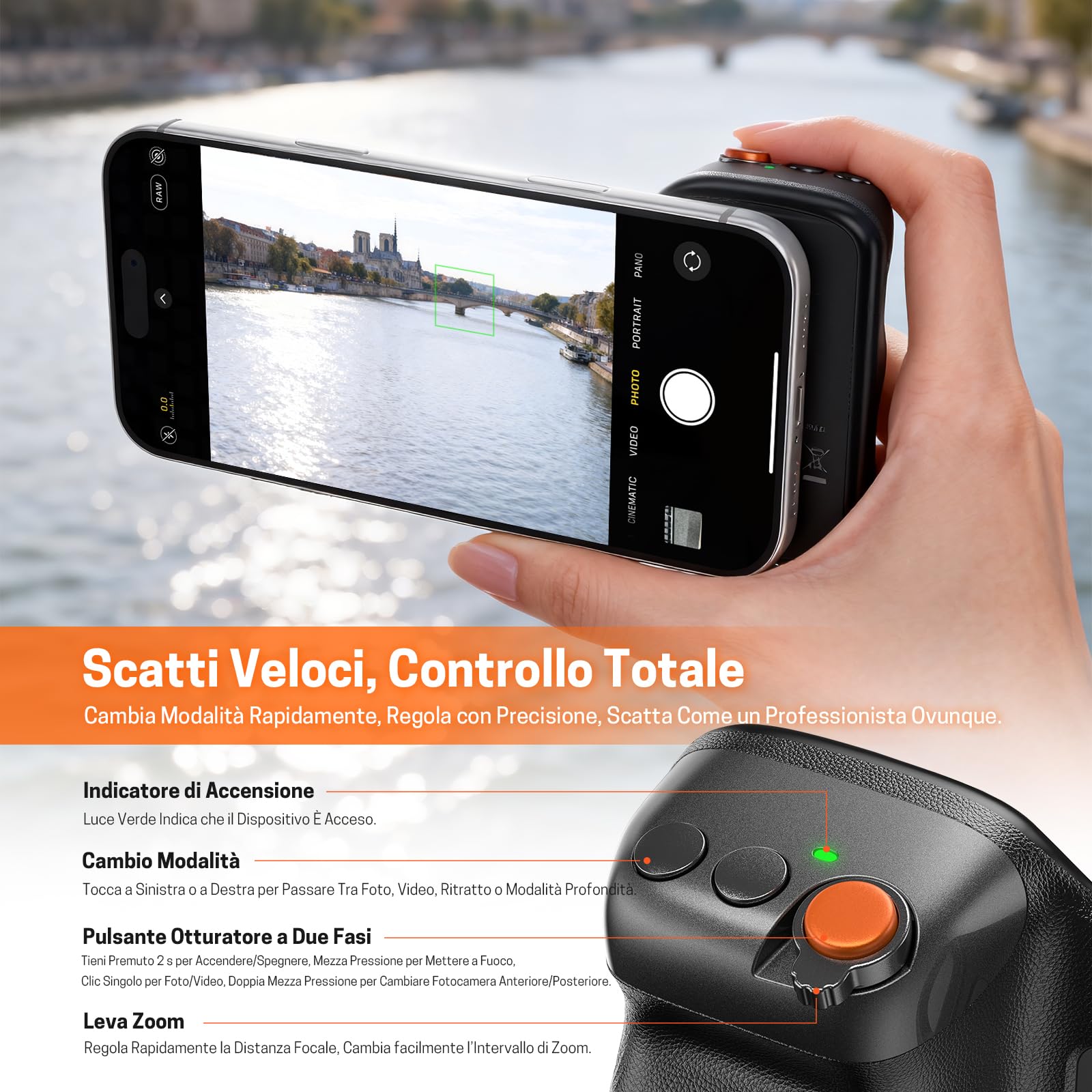 Jeebel Impugnatura Magnetica Smartphone - Grip Magnetica Camera per Telefono con Telecomando USB Wireless & Filetto 1/4 Pollice -Stabilizzatore Fotocamera per iPhone Android per Selfie Vlog Video