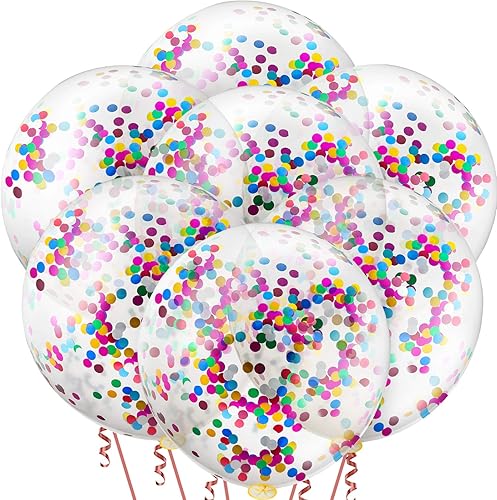 Sumind Paquete de 10 globos de látex gigantes con confeti de 36 pulgadas, arcoíris, multicolor, globos de látex gigantes con purpurina para