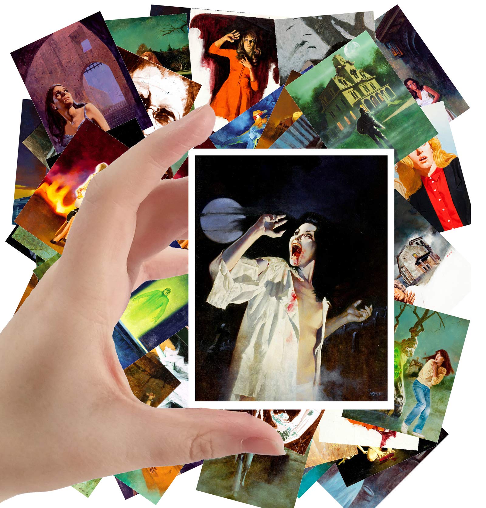 PIXILUV Large Stickers (24 pcs 2.5"x3.5") Vintage Pulp Horror Pinup Art by Enrique Torres Prat