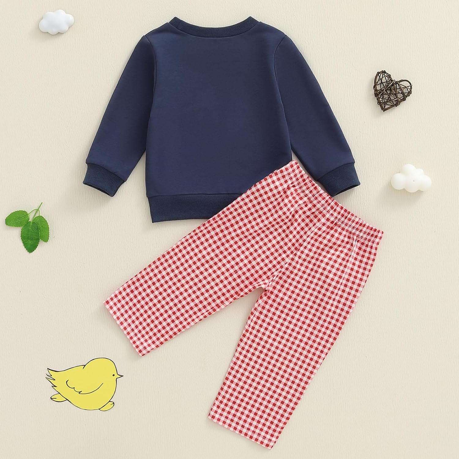 Toddler Baby Boy Farm Clothes Western Animal Sweatshirt and Gingham Plaid Pants Set 2Pcs Fall Winter Outfits - Image 5