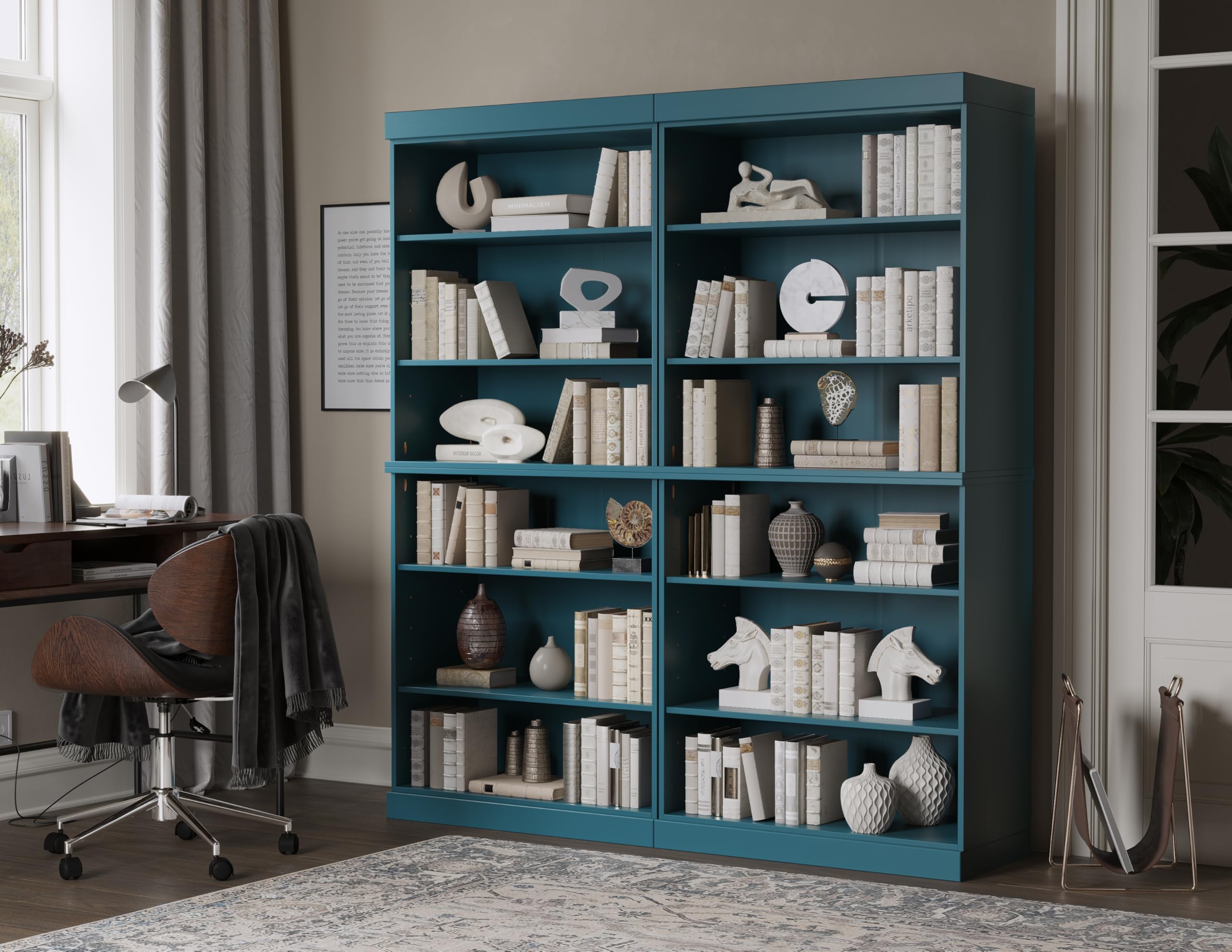 Palace Imports 12-Shelf Bookcase - 64" Wide Wooden Bookshelf - Teal Blue, Modular Cabinets with Adjustable Shelves - 71.5" Tall Bookcases for Living Room - 100% Eco-Friendly Wood