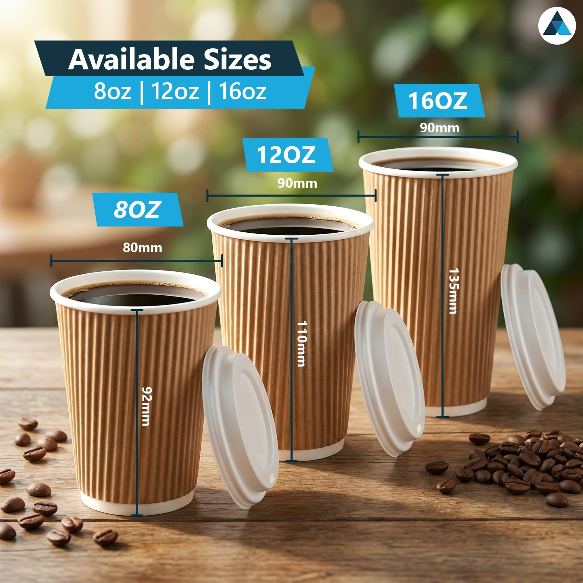 400 gobelets en papier kraft ondulé de 473,6 g avec couvercles – Gobelets en papier isotherme à 3 plis – Gobelets jetables en papier pour café chaud et thé – Marron