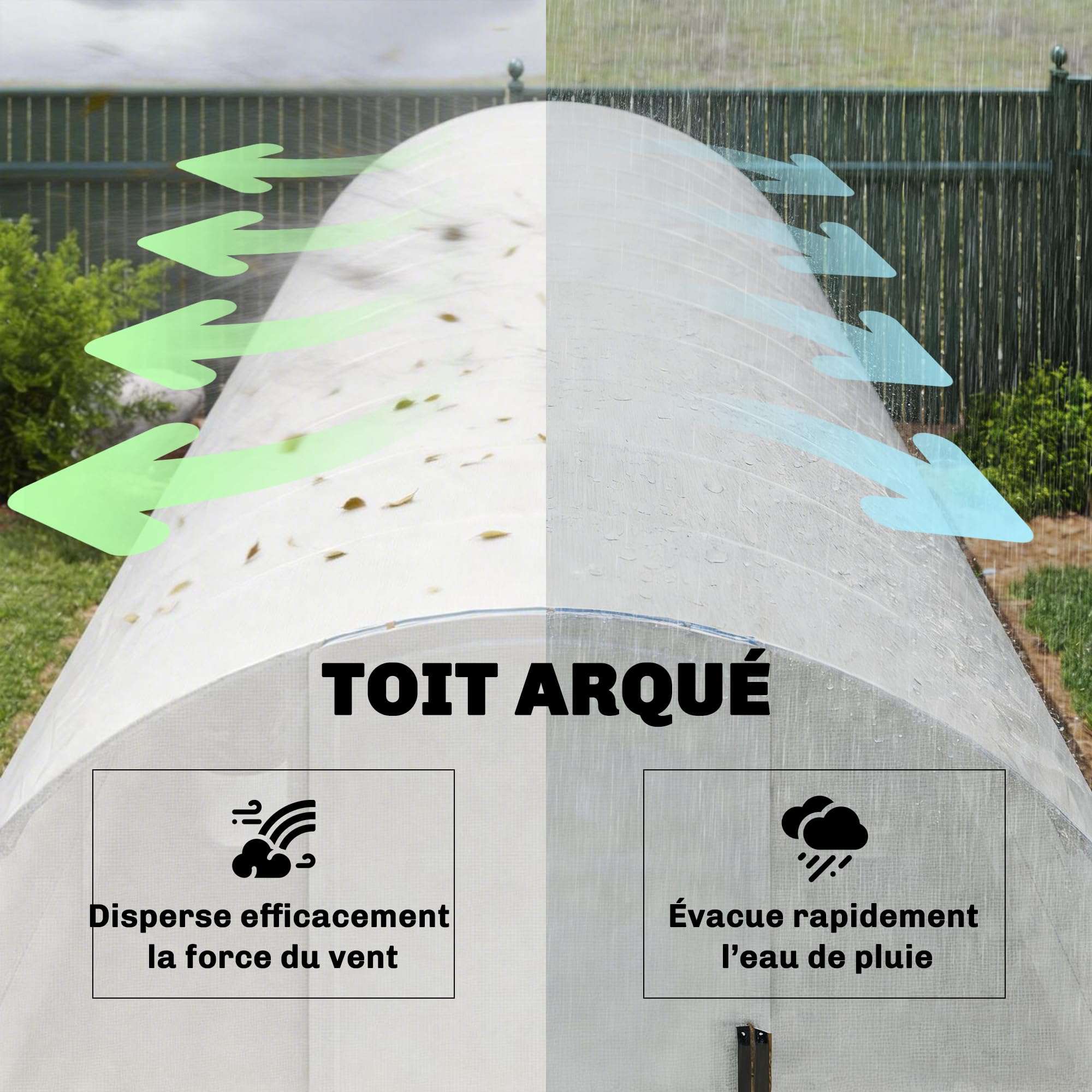 Outsunny Serra Tunnel 24m² con Porte in PE 295x798x199cm Bianco | Serra tunnel da giardino, 12 finestre con reti antizanzare, alta densità 140 g/m², prolungata 20 cm, per esterno