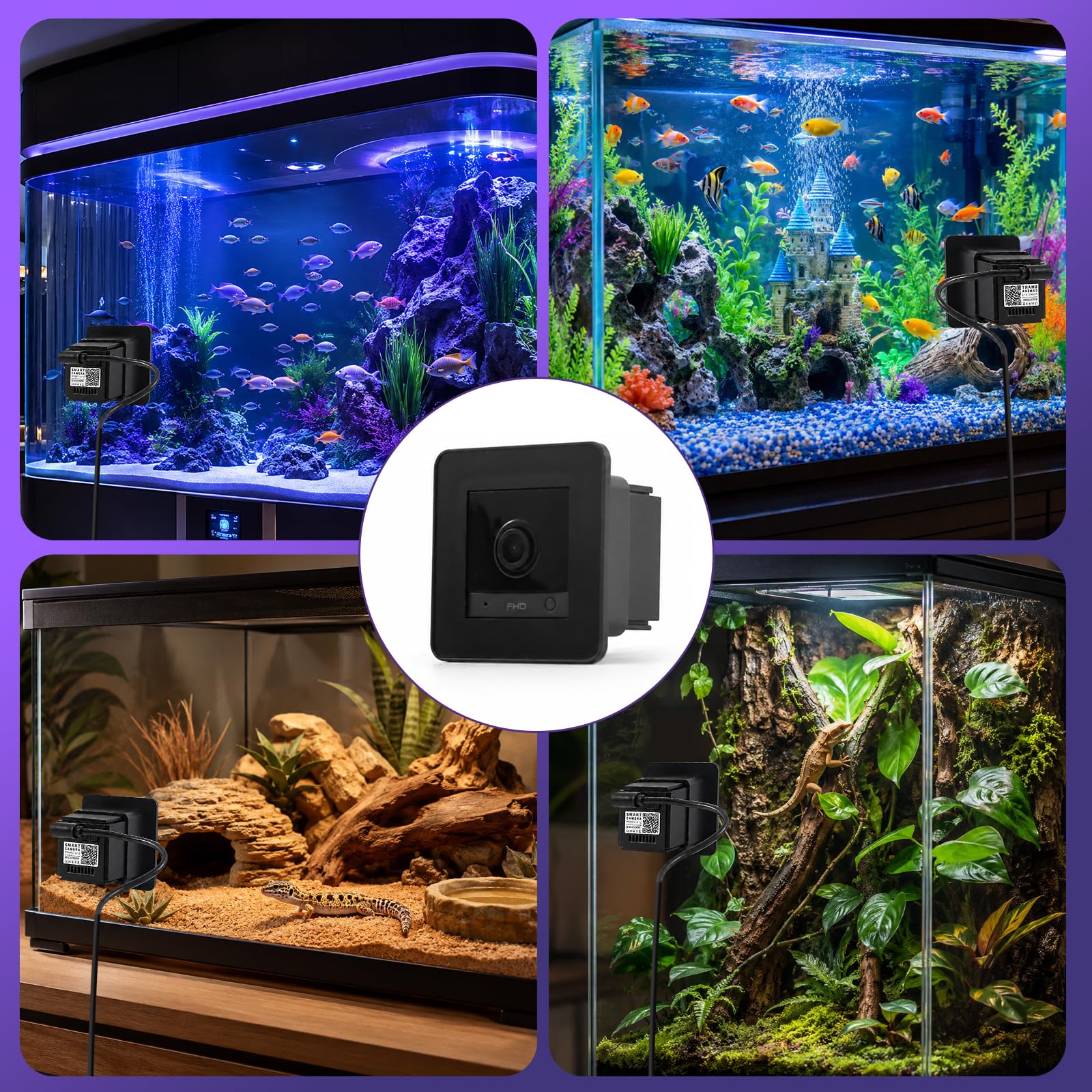 2K-Aquariumkamera mit Blendschutzobjektiv, 140°-Weitwinkel-WLAN-Aquariumkamera, KI-Bewegungserkennung, Zwei-Wege-Audio, Nachtsicht für Reptilien-Terrarium