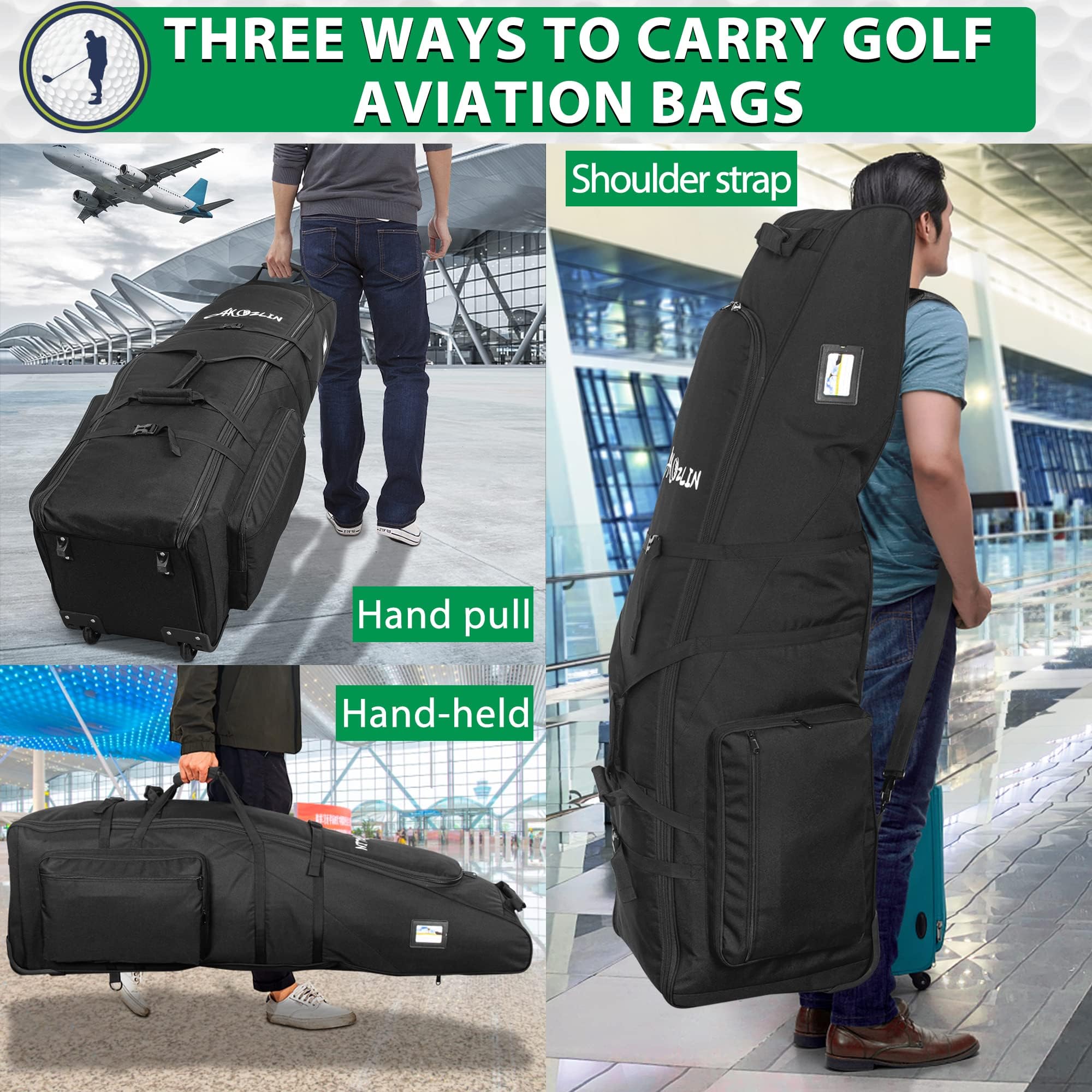 Borsa da viaggio da golf con ruote, grande capacità, trolley da golf con ruote rinforzate, 900D impermeabile Oxford panno per viaggi in aereo