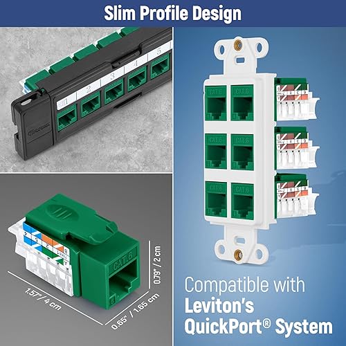 Miniatura 71 de Everest - Paquete de 50 conectores Keystone RJ45 Cat6 en ángulo de 45°, color blanco, conectores RJ45 hembra de perfil delgado, conector Keystone