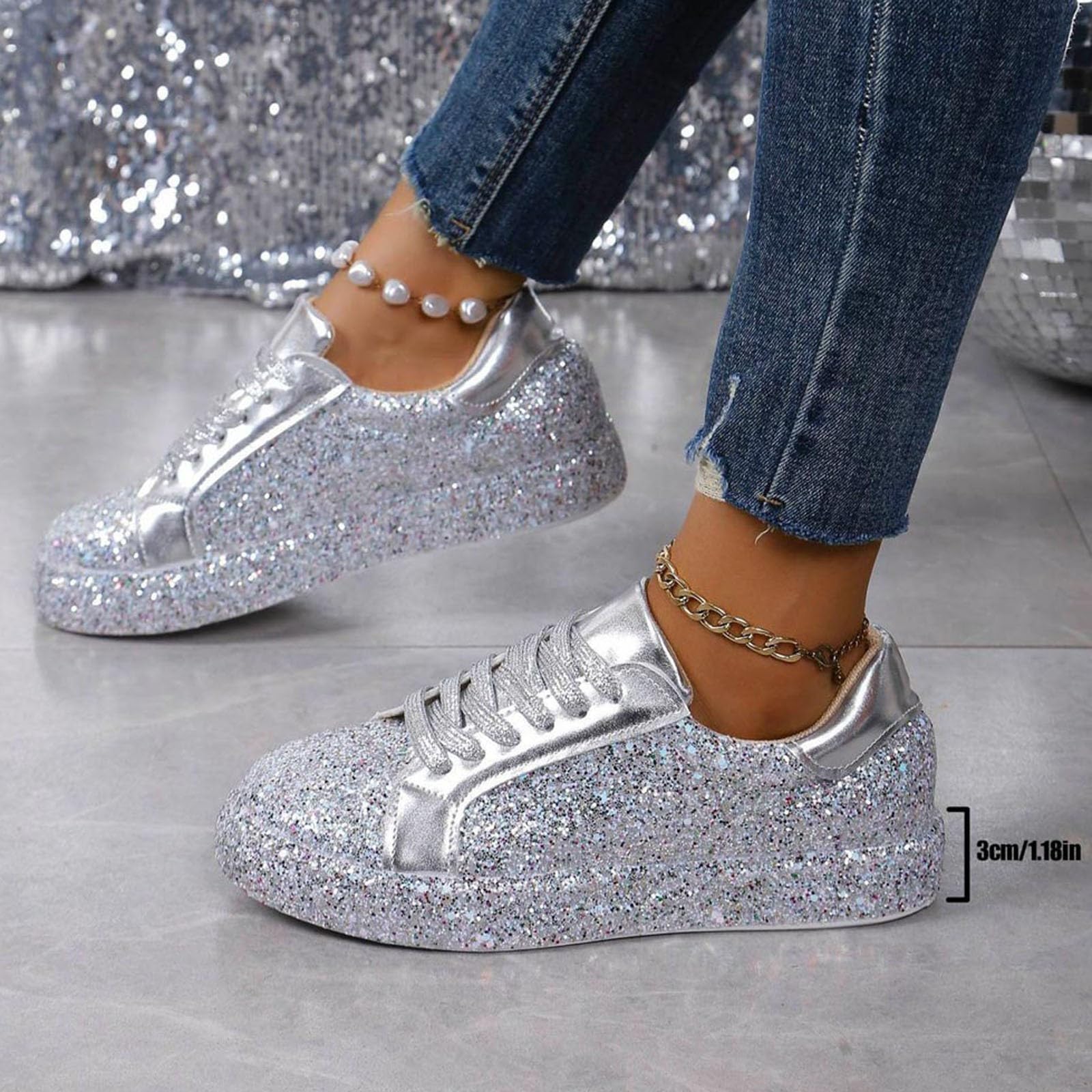 Glitzer Sneaker Damen Silber Pailletten Halbhoch Damenboots Party Factory Schuhe Für Und Herren Designer Turnschuhe Karneval Plateau Funkelnde Bling Shiny Dressy Bedazzled Hochzeits Walking