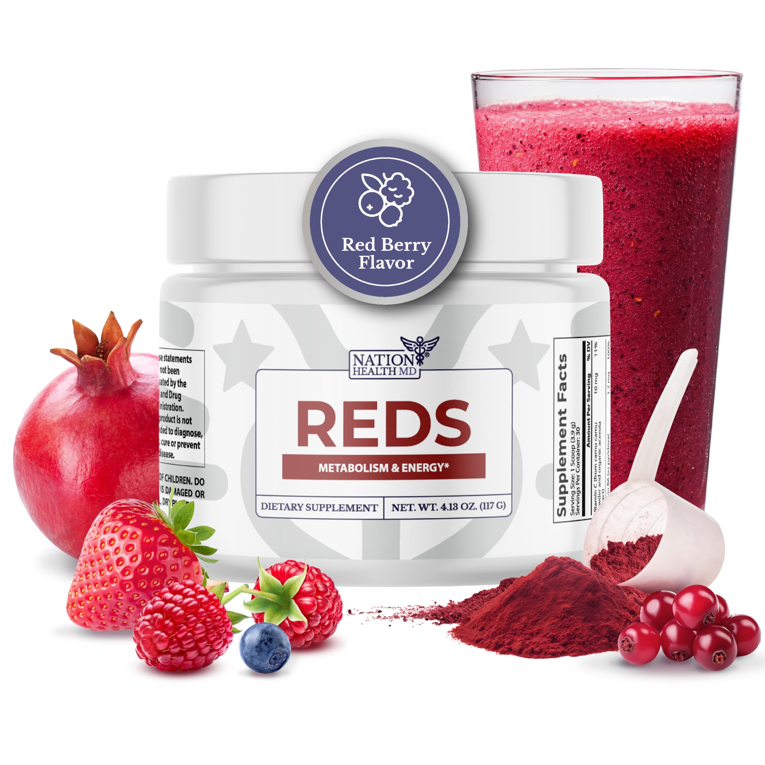 Super Reds Powder with Probiotics & Digestive Enzymes - Red Superfood Powder for Energy, Metabolism & Gut Health - Antioxidant Fruit & Adaptogen Blend, Red Berry, 30 Servings