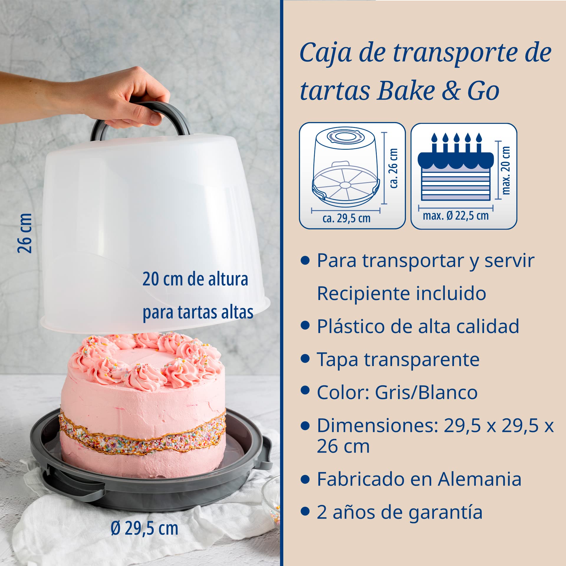 Dr. Oetker Caja de transporte para tartas extra alta, redonda, con estante, para tartas de 20 cm de altura