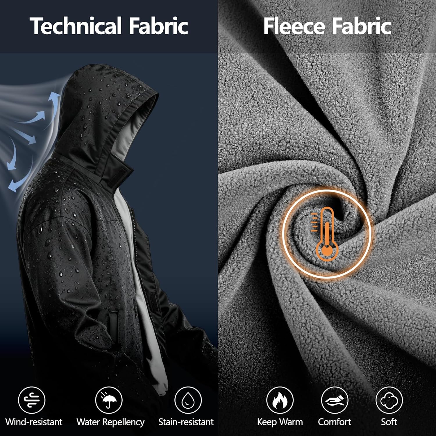 GINGTTO Mens Winter Jacket Softshell Fleece Lind with Detatchable Hood,Reversible Bomber Windbreaker for Men - Image 4