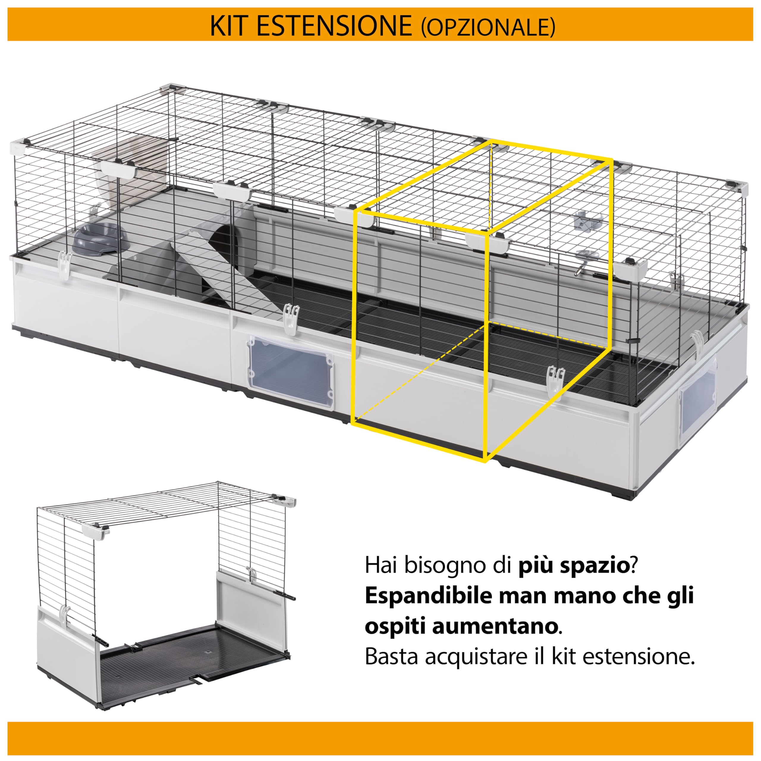 Ferplast Gabbia per Conigli, MODULAR 3 Gabbia per Porcellini d'India, Modulabile, Espandibile, Gabbia Grande con Accessori inclusi, Facile Pulizia, 144 x 72 x h 56 cm