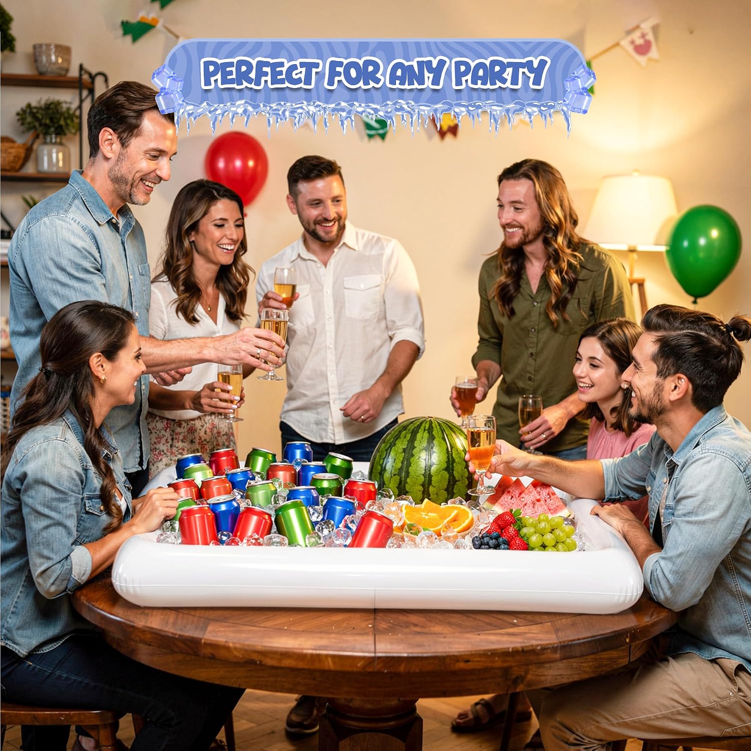 2 Pack Inflatable Serving Bars Ice Buffet Salad Serving Trays Food Drink Holder Cooler Containers Indoor Outdoor Picnic BBQ Beach Pool Party Supplies Luau Cooler