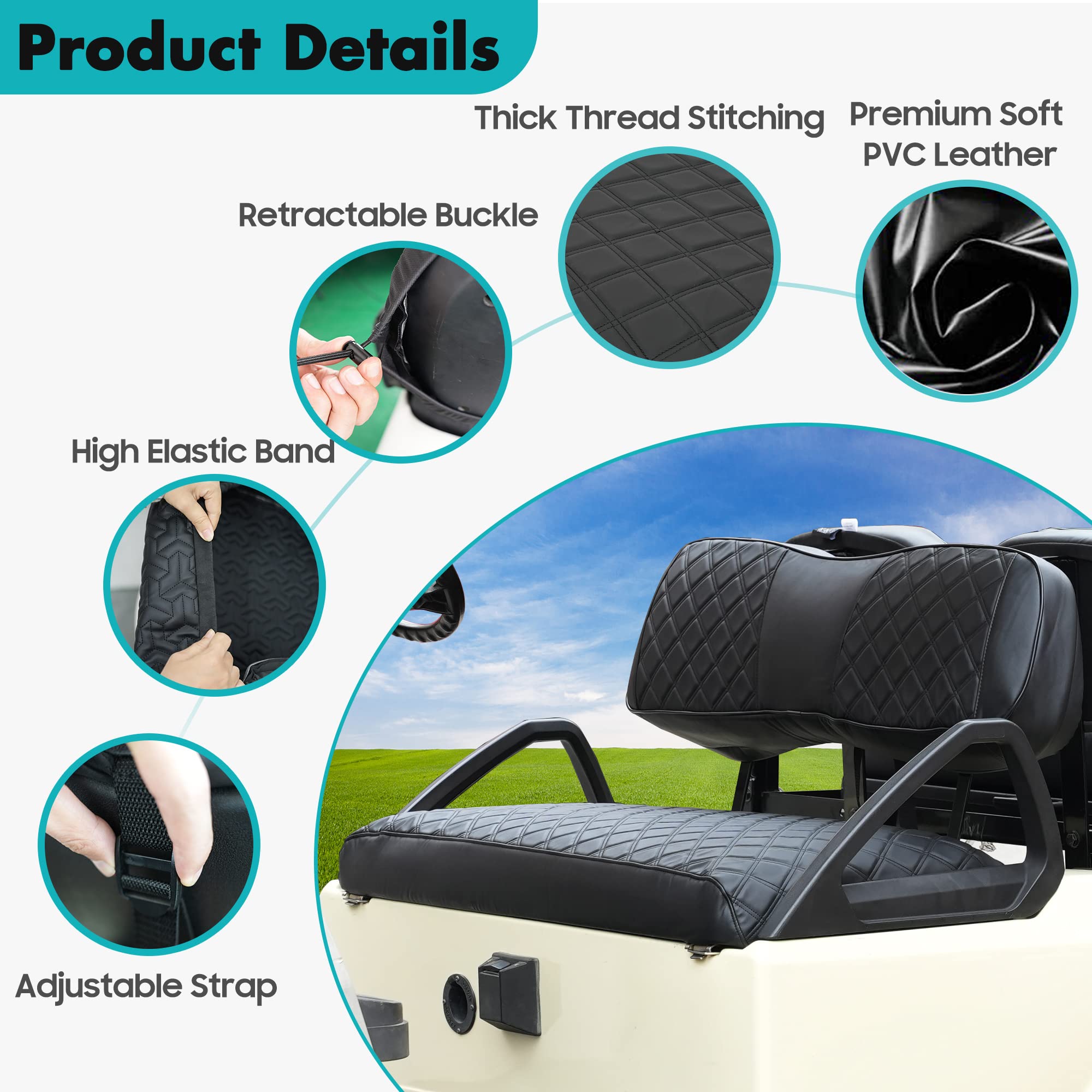 10L0L Housses de siège de voiturette de golf pour Club Car DS, housses de siège avant en cuir PVC de luxe, imperméables et résistantes à l'usure, faciles à nettoyer, faciles à installer, housses de