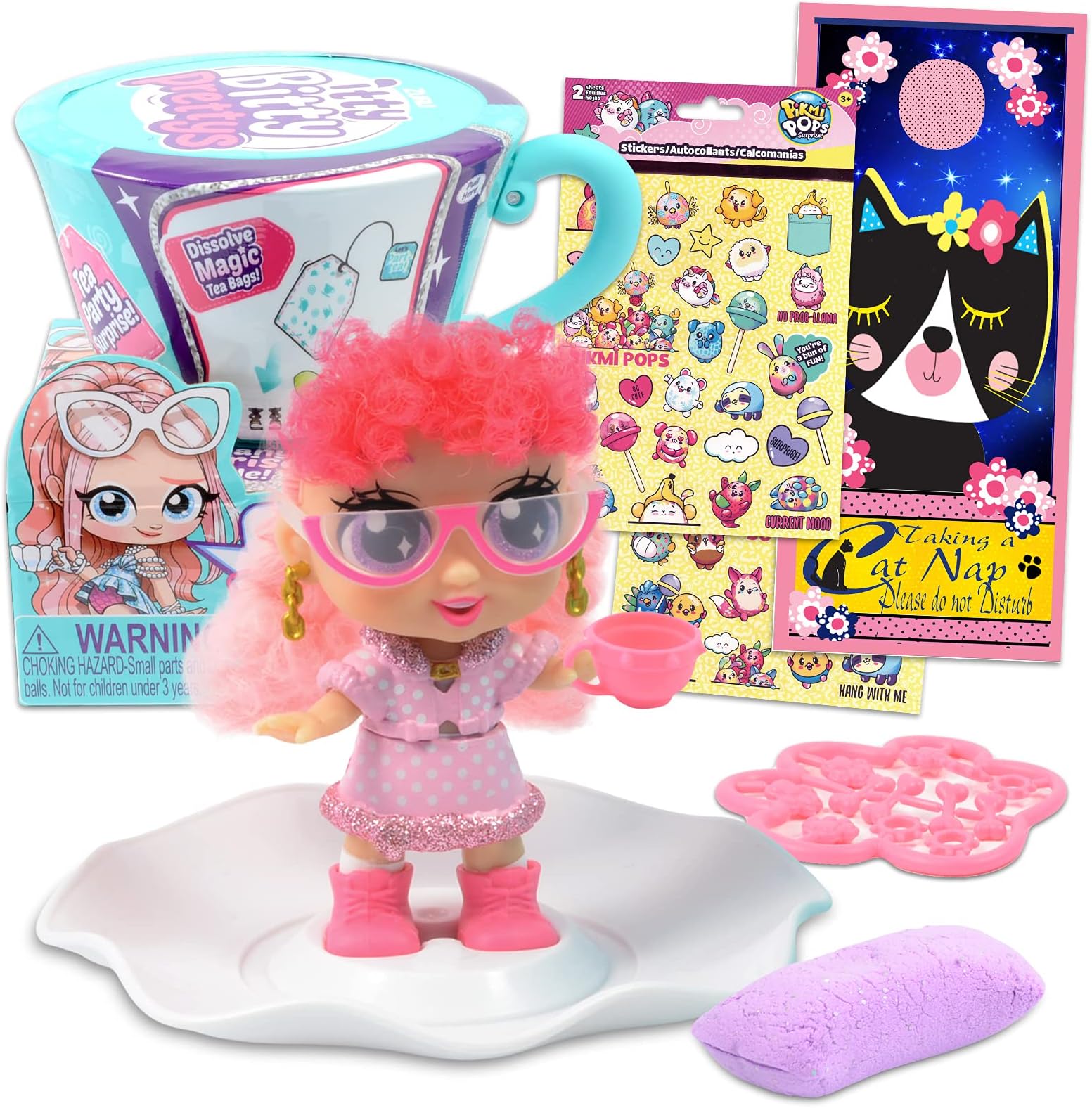 doll toy Zuru Itty Bitty Pretty's Small Tea Cup Surprise Tea Party - Toy Bundle with Itty Bitty Pretty's Tea Set for Kids, Girls, Birthday Supplies | Includes Pikmi Pops Stickers and More