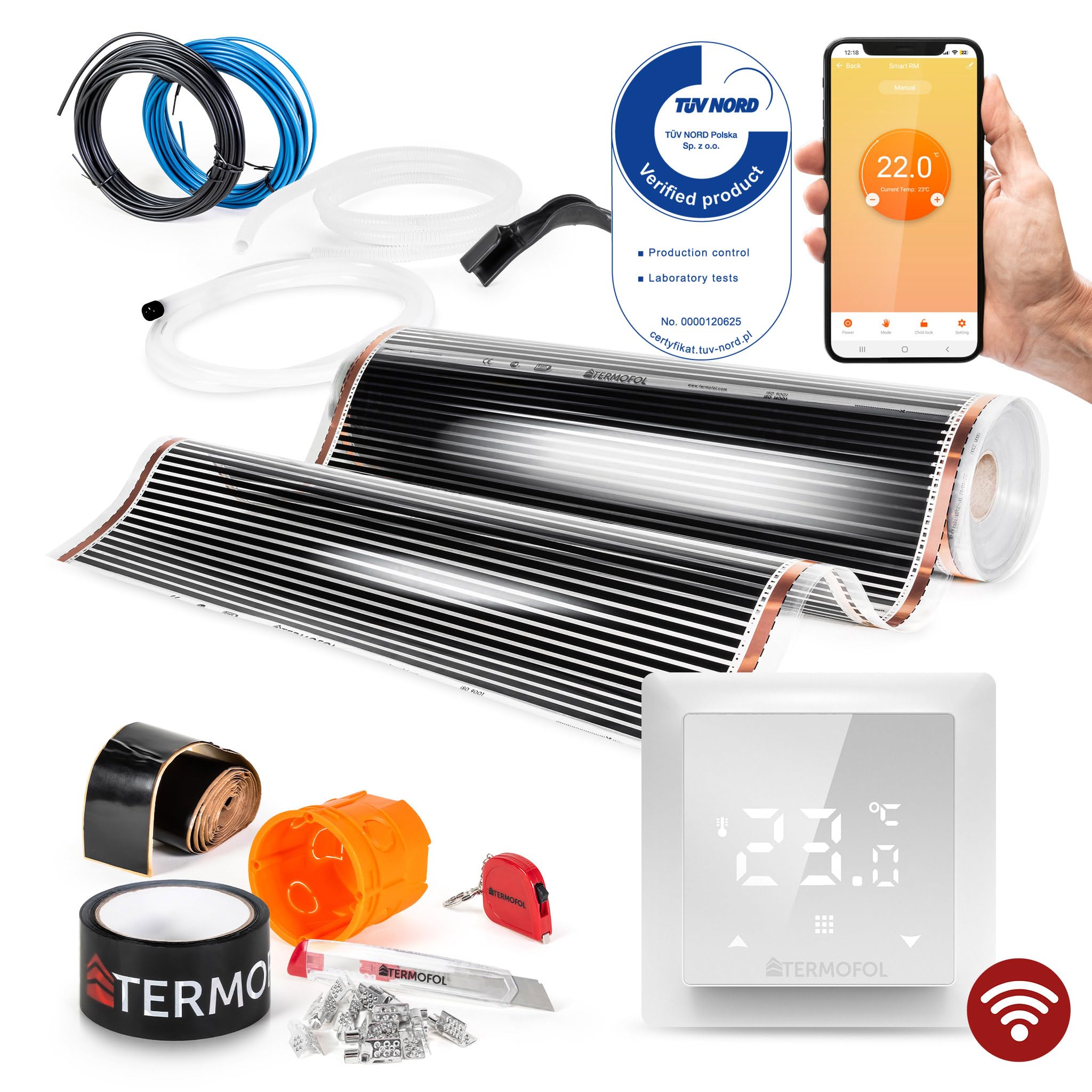 Termofol Riscaldamento Elettrico a Pavimento Set - Kit Riscaldamento con Termostato H6 Wifi Riscaldamento ausiliario Potenza 220W/m² - Superficie 3 m² Riscaldamento Elettrico a Pavimento