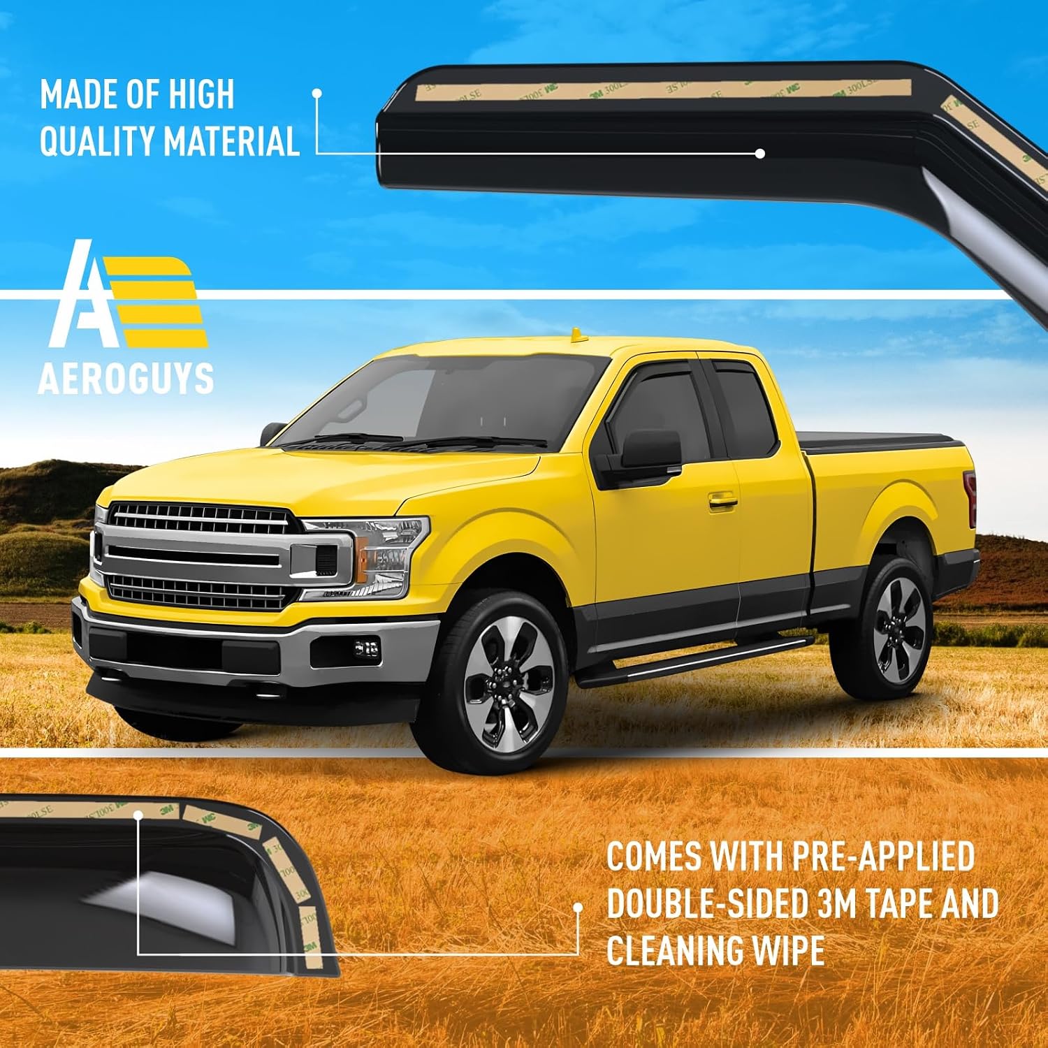 Extra Durable Window Deflectors in-Channel Window Visors Rain Guards Fit for Ford F150 2015-2020 SuperCab, Sun Visors, Wind Vent for Shades, Exterior Car Accessories - 4pcs. AG0048