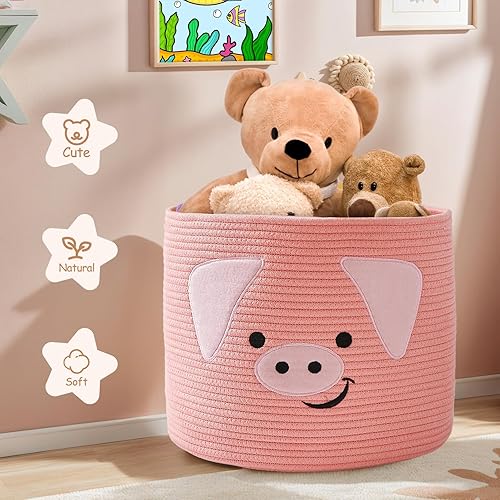 Miniatura 11 de OMERAI Cesta de animales para gatos, bonita canasta de manta grande tejida de cuerda de algodón, almacenamiento de juguetes para decoración del Gris